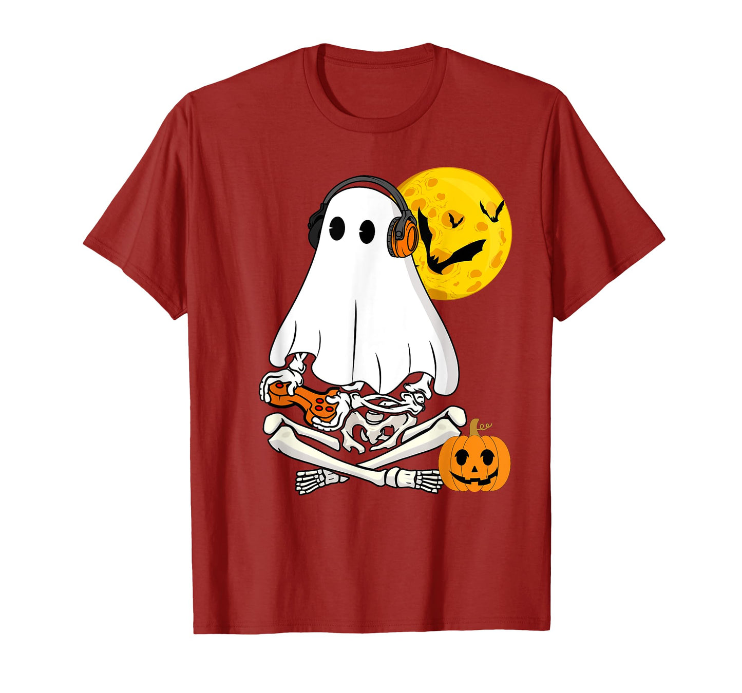 Halloween Skeleton Ghost Gamer Scary Pumpkin Boys Kids Men T-Shirt