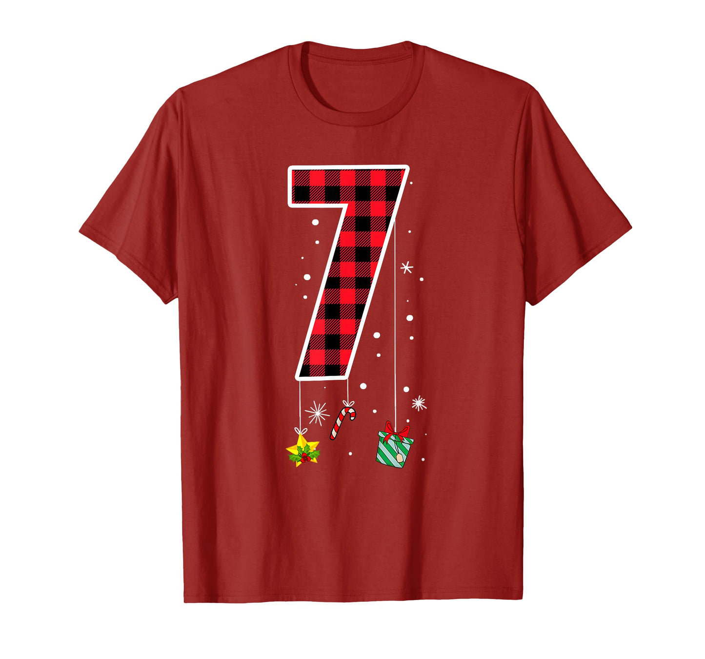 Number 7 Funny Meme Saying 6 7 Six Seven Christmas Red Plaid T-Shirt