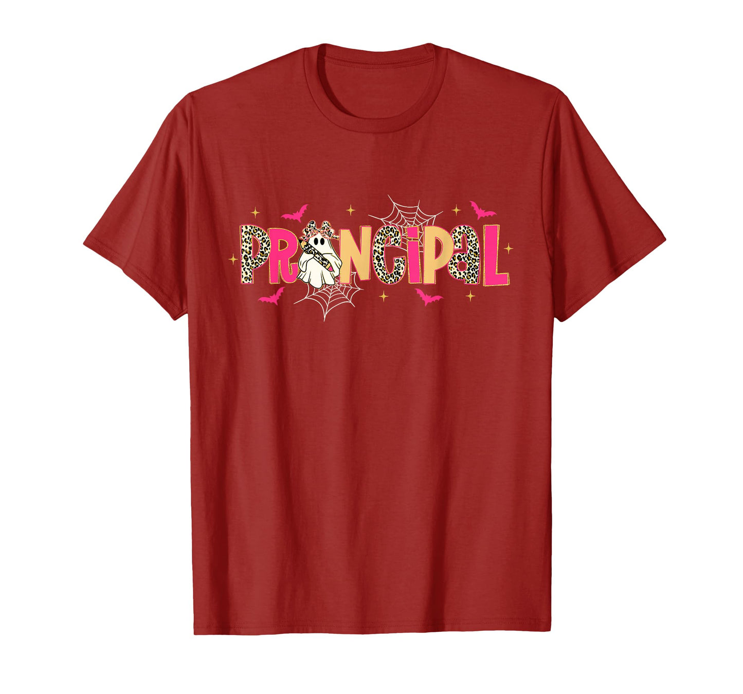 Principal Ghost Pencil Bow Leopard Funny Halloween Costumes T-Shirt