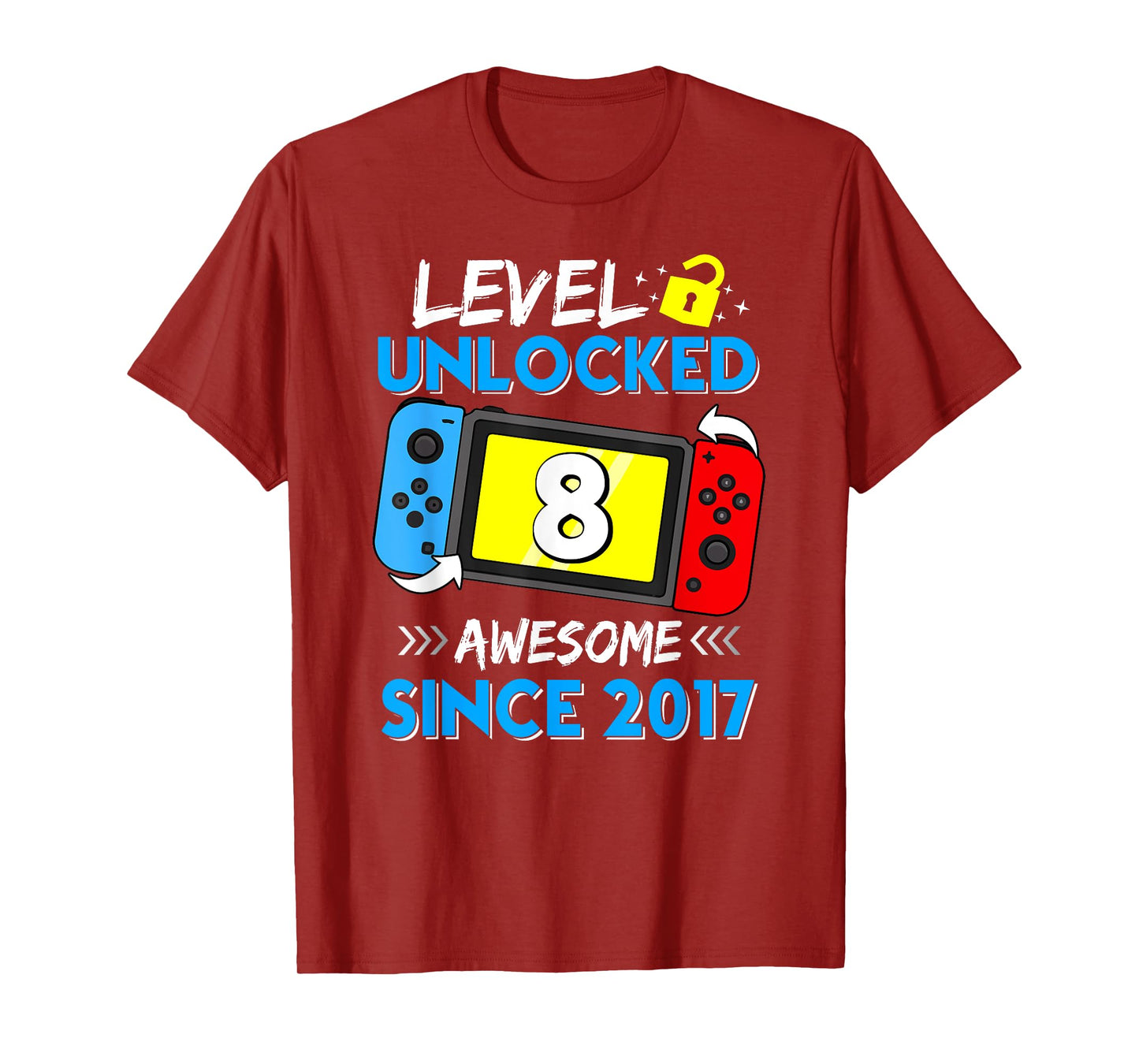 Level 8 Unlocked Awesome Since 2017 8th Birthday Video Game T-Shirt