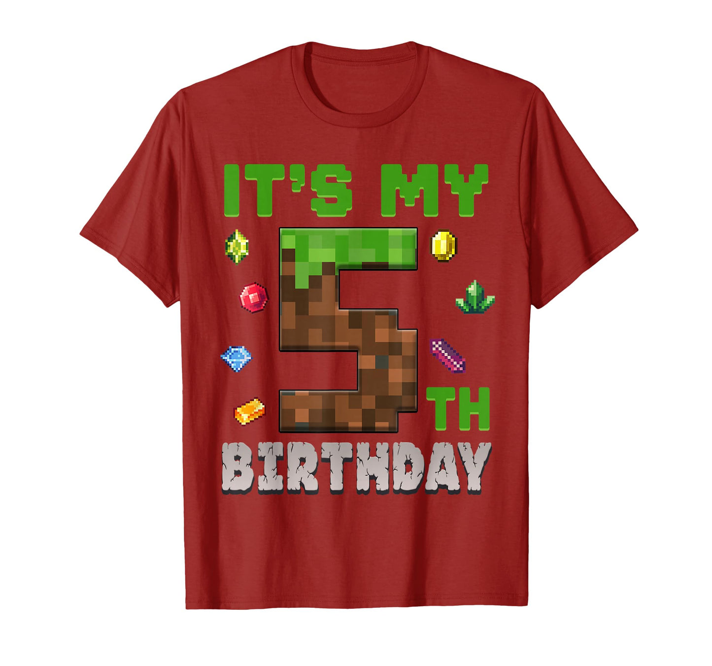 Birthday Boy It's My 5th Birthday 5 Year Old Pixel Gamer T-Shirt