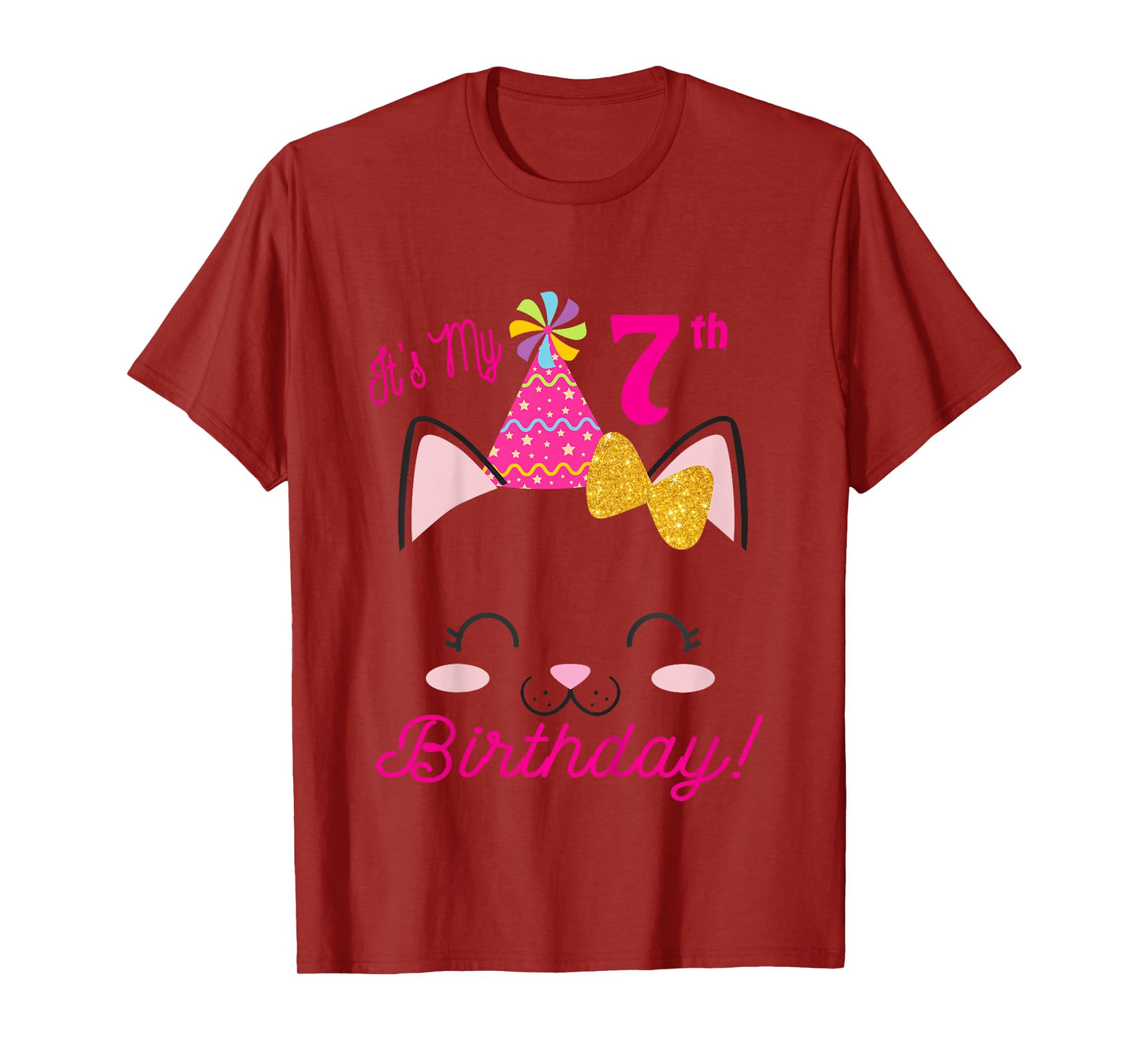 Kids Its My 7th Birthday Shirt Girl Kitty Cat theme Party Outfit T-Shirt