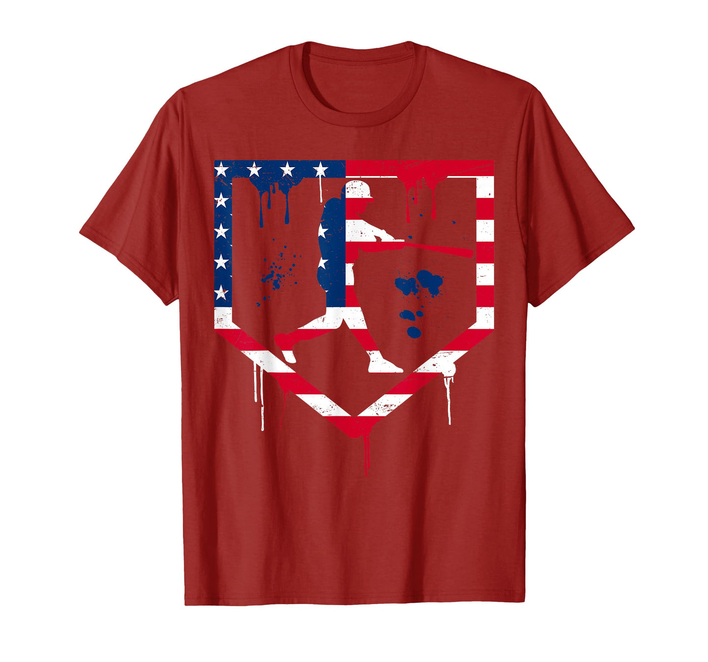 Baseball Drip American Flag Bat 4th Of July Patriotic Boys T-Shirt
