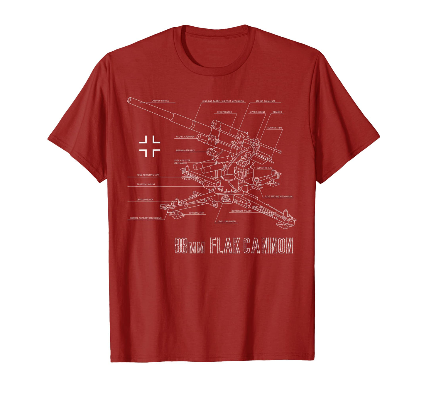 World War 2 German 88mm Flak 18/36/37/41 blueprint T-Shirt