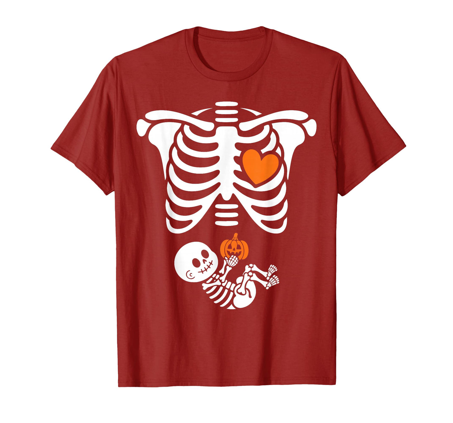 Halloween Skeleton Baby Rib Cage Maternity Pumpkin Pregnant T-Shirt