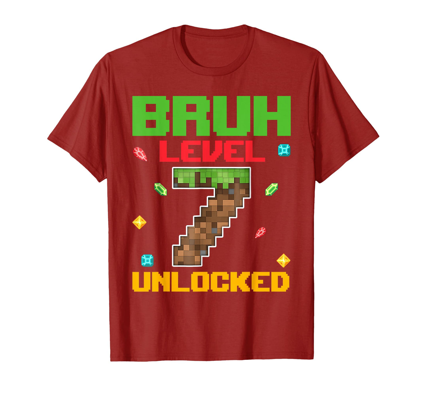 Birthday Boy Bruh Level 7 Unlocked 7 Years Old Gamer Pixel T-Shirt