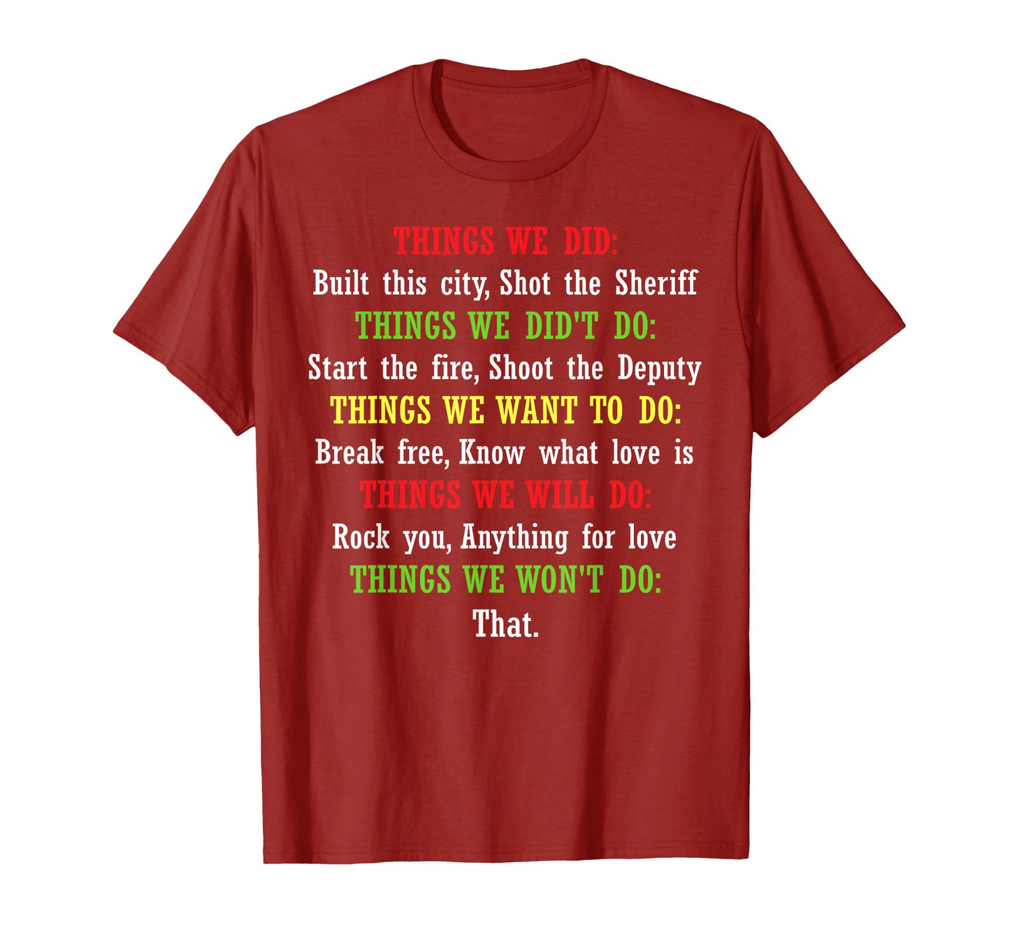 Funny Things We Did T-Shirt Music Tee for Men T-Shirt