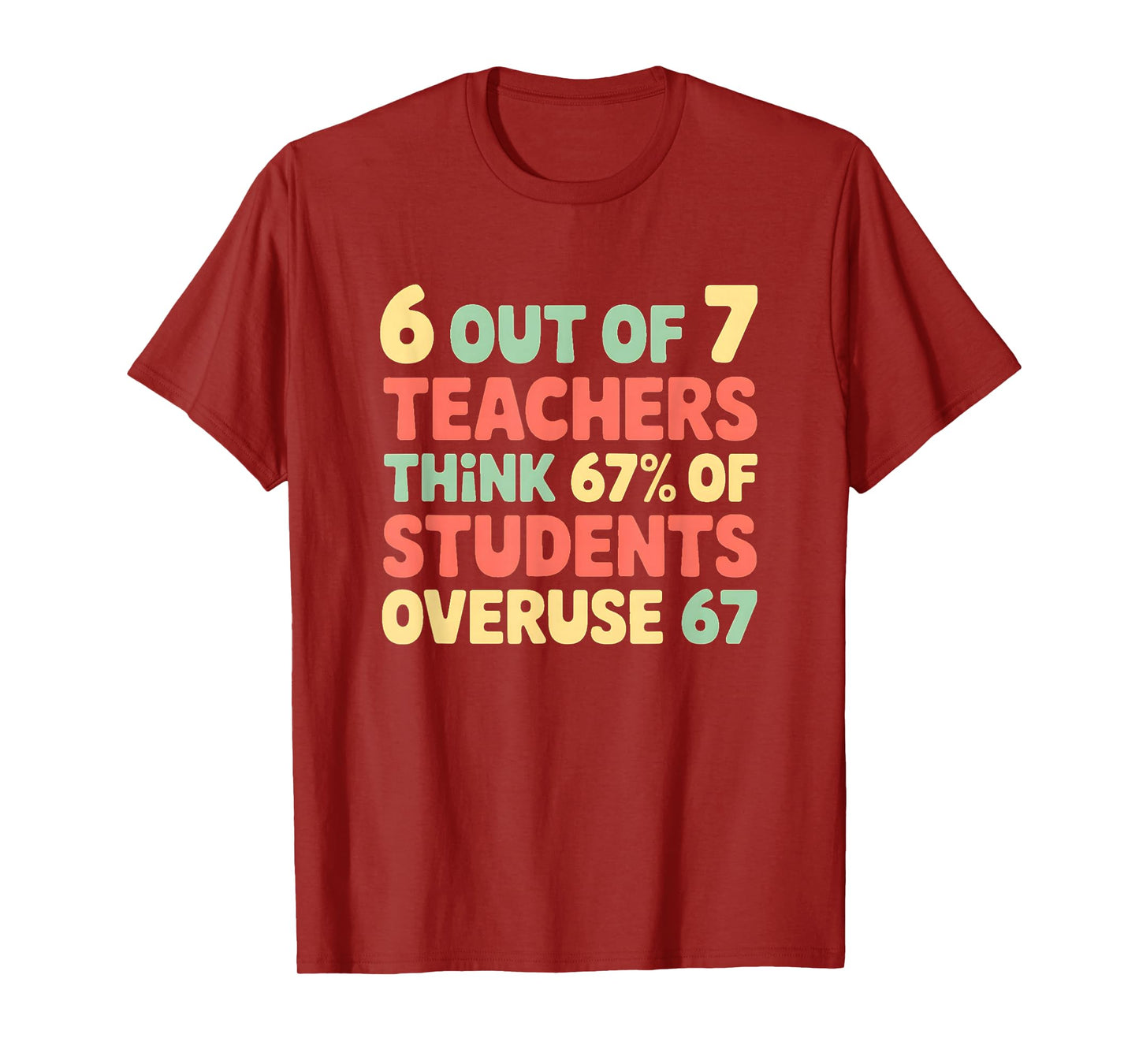 Funny 67 Teacher Shirt - Teacher 6 7 Funny Overuse 67 T-Shirt
