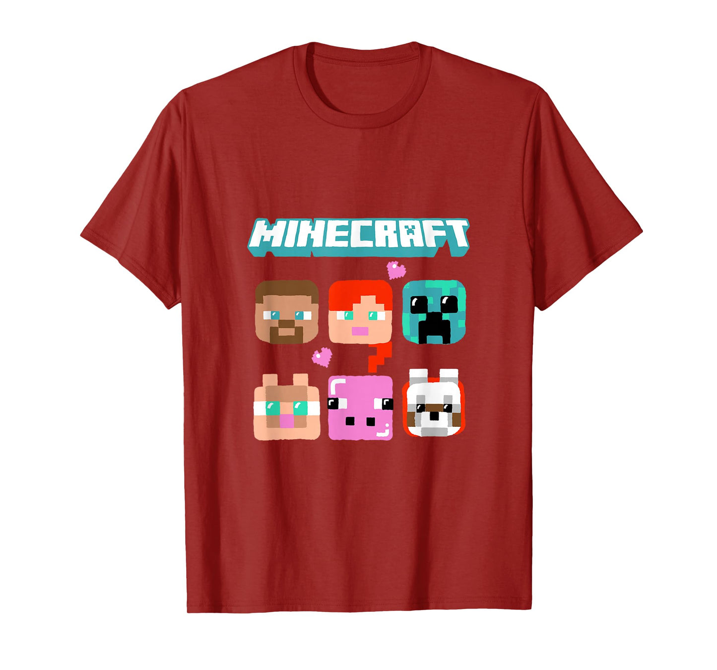 Minecraft Characters Faces With Hearts And Logo T-Shirt