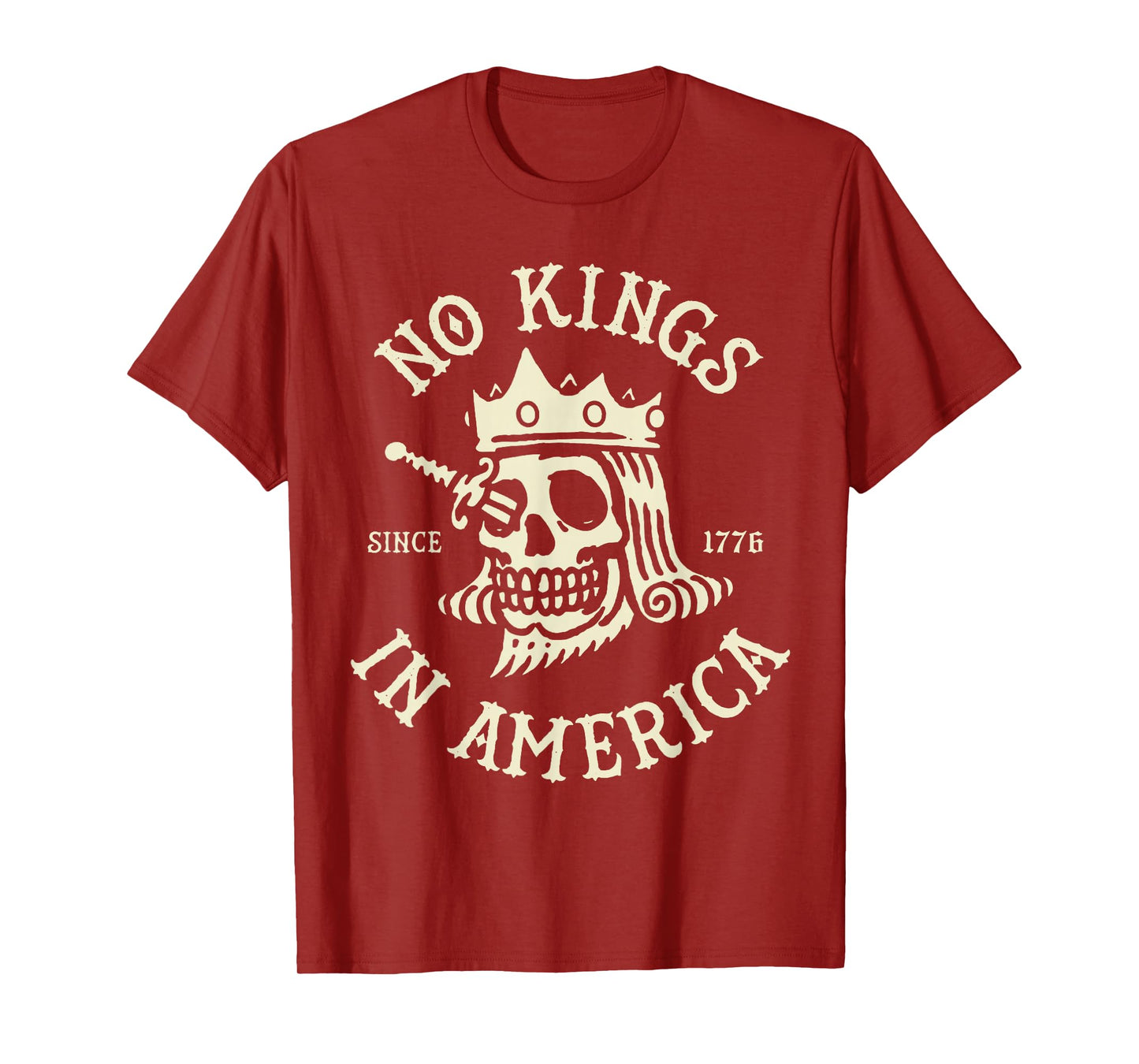 No Kings in America Since 1776 Patriotic Skull Art T-Shirt