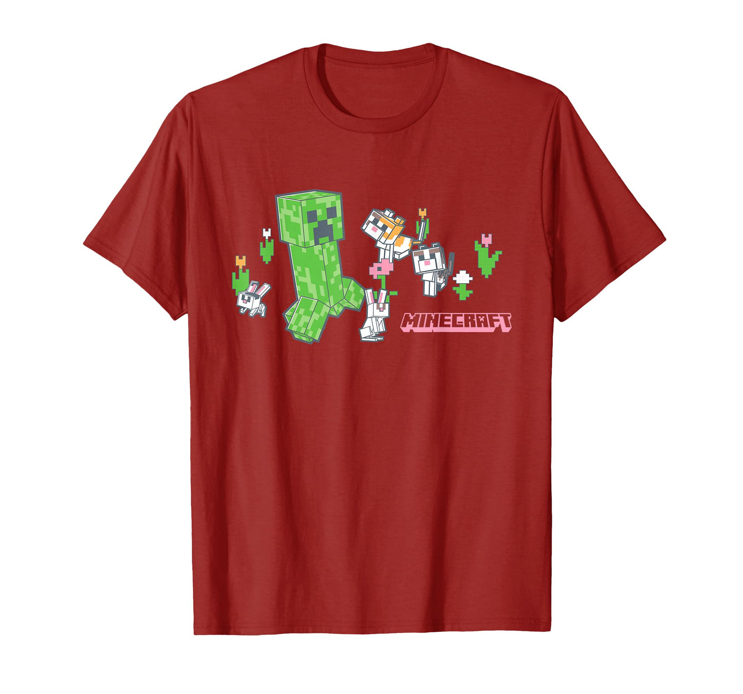 Minecraft Creeper With Bunnies And Cats Pixel Garden T-Shirt