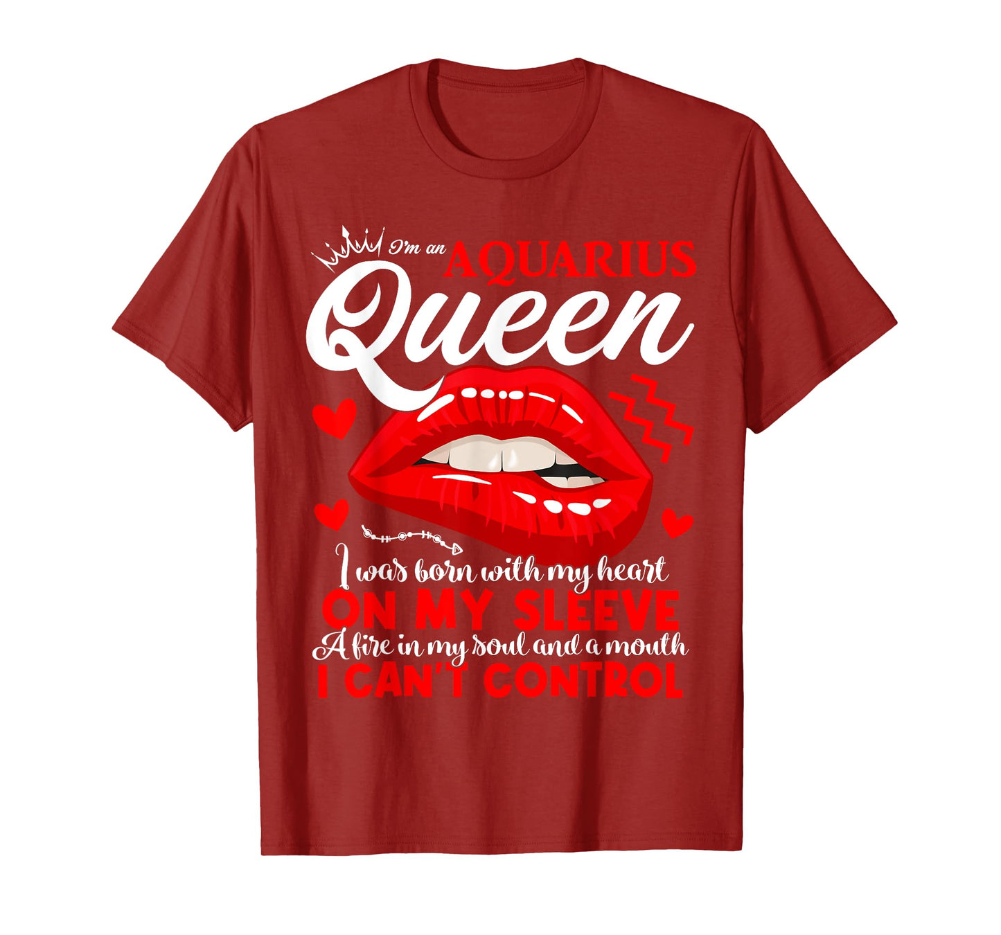 Aquarius Queen Aquarius Zodiac Sign Women Girls Birthday Lip T-Shirt