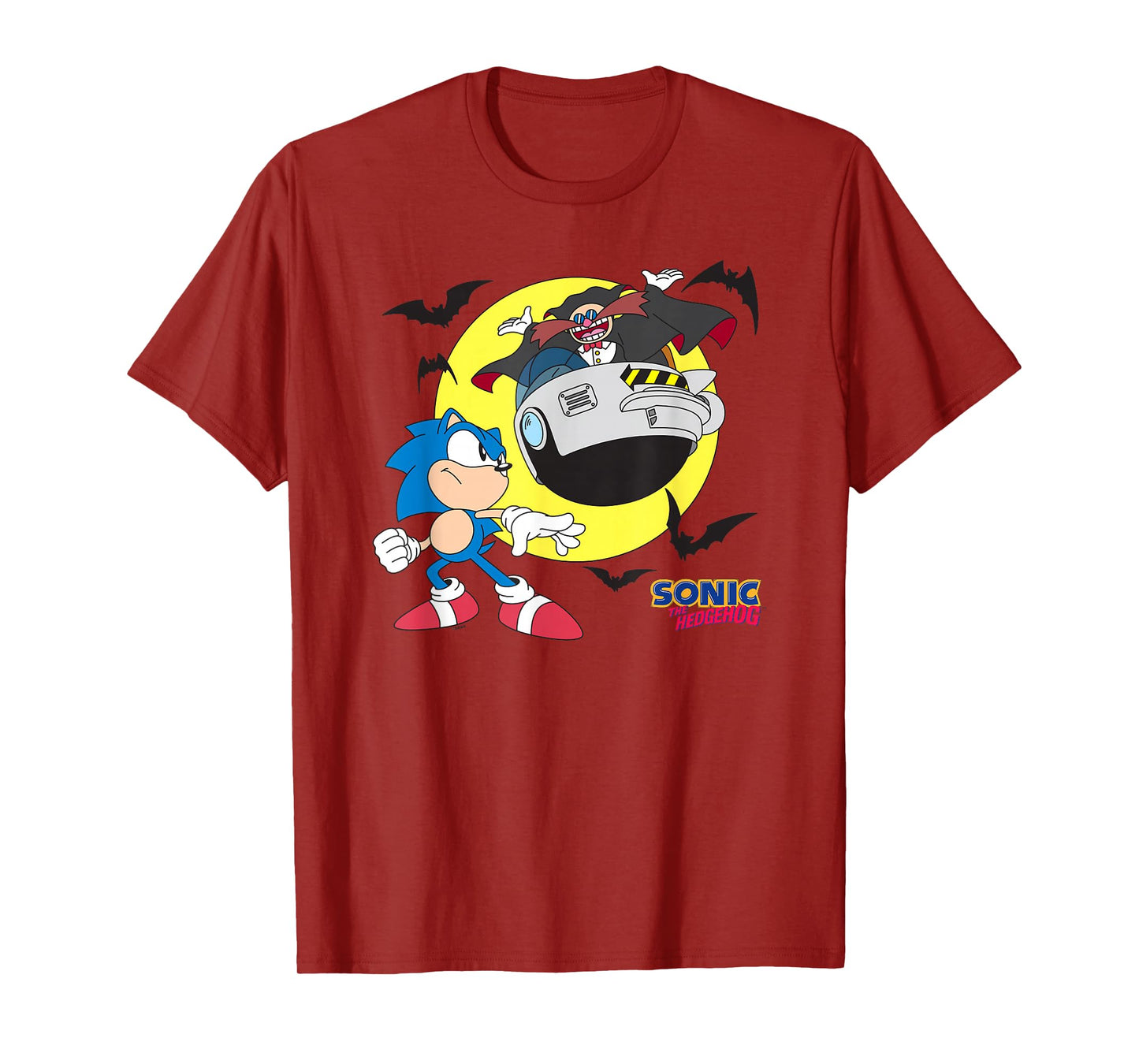 Sonic The Hedgehog Halloween Sonic Vs Dr Eggman Chest Logo T-Shirt