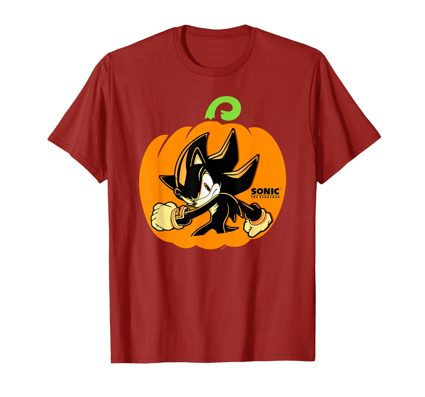 Sonic The Hedgehog Halloween Shadow In Pumpkin Chest Logo T-Shirt