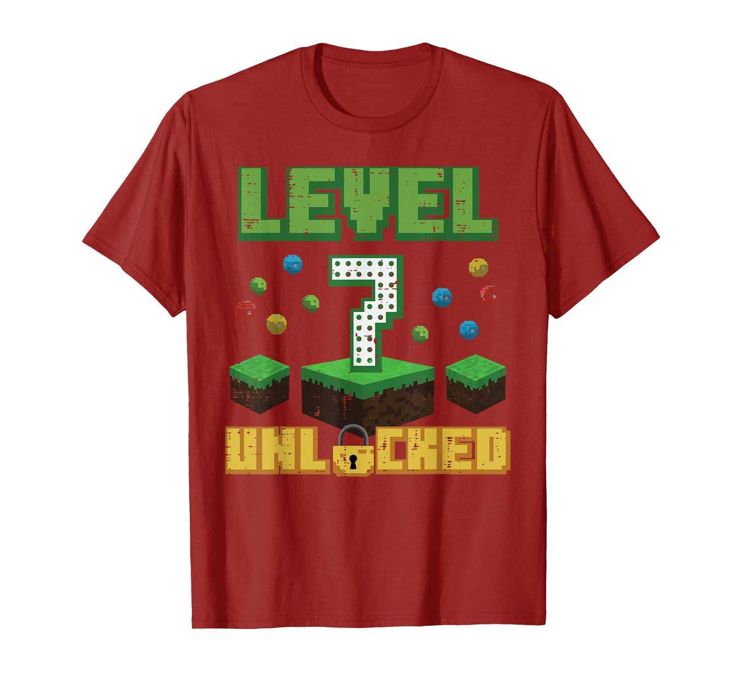 Level 7 Unlocked Pixel Gamer 7th Birthday Gaming Boys Kids T-Shirt