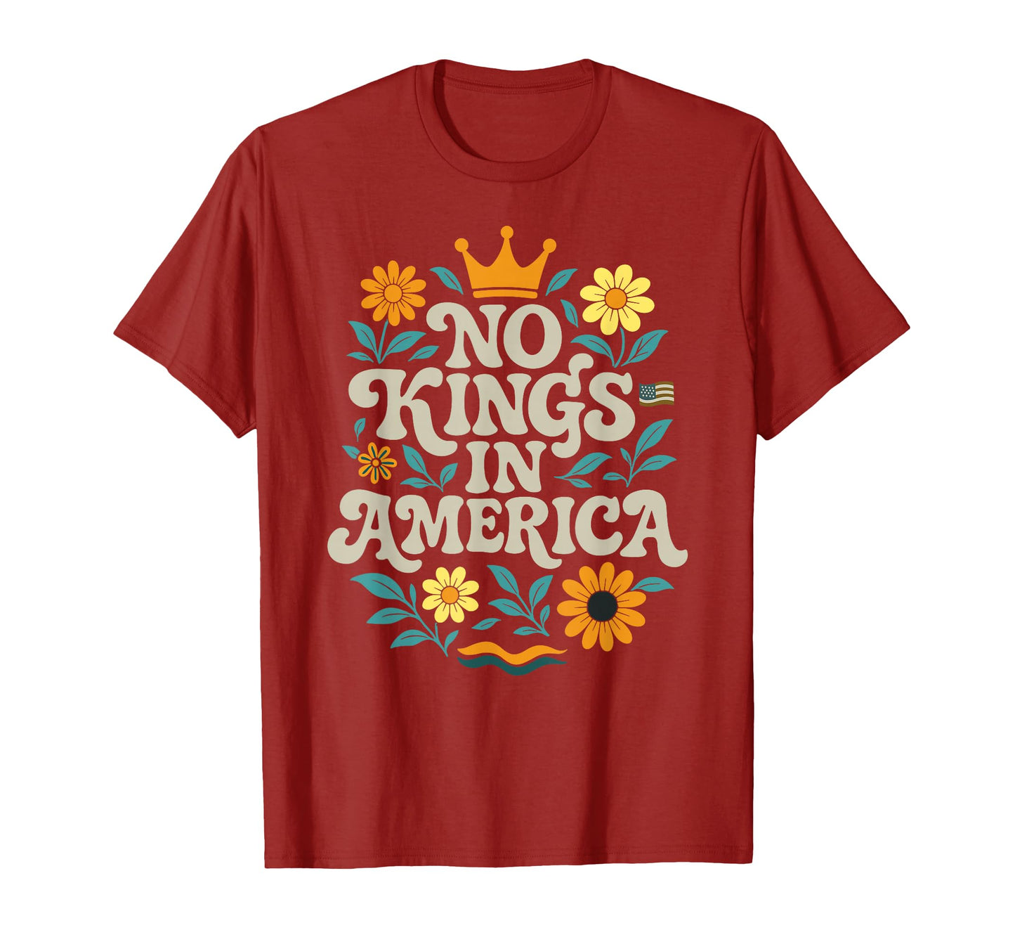 No King In American Retro Floral 70s Democracy Women T-Shirt