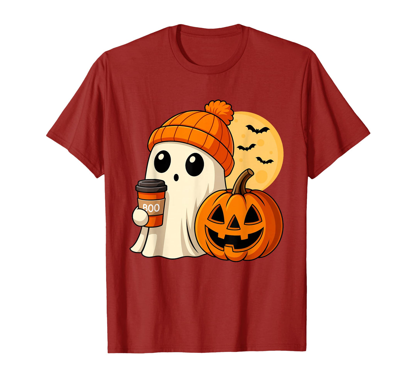 Halloween Ghost Coffee Pumpkin Spooky Season Women Kids Men T-Shirt