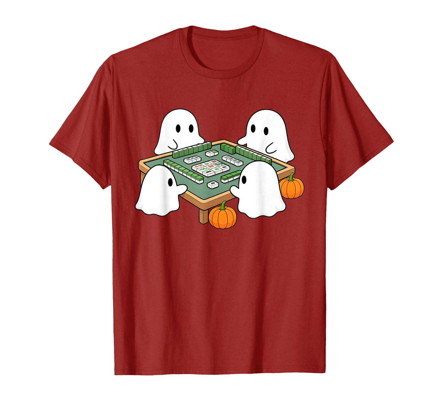 Halloween Ghost Playing Mahjong Spooky Season Game Day Fall T-Shirt