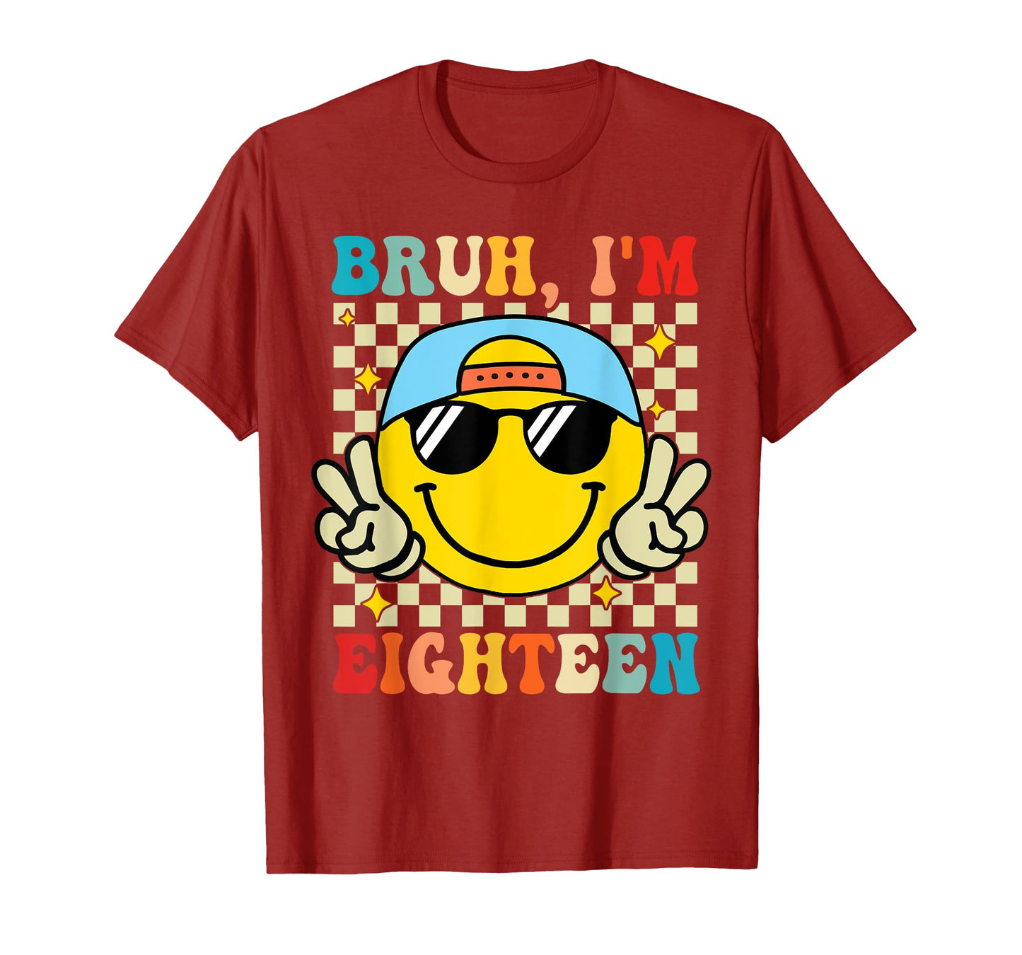 Bruh I'm Eighteen 18 18th Birthday Groovy Boys 18 Years Old T-Shirt