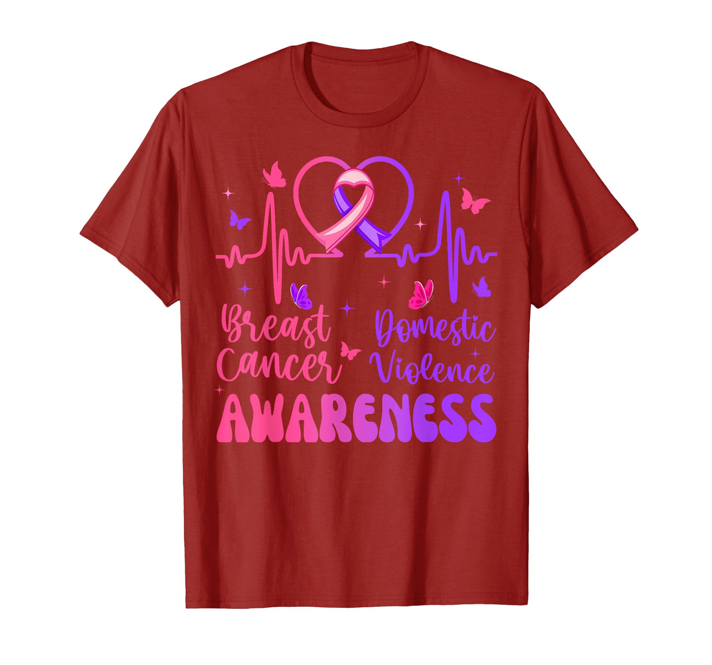 Domestic Violence Breast Cancer Awareness Month Heartbeat T-Shirt