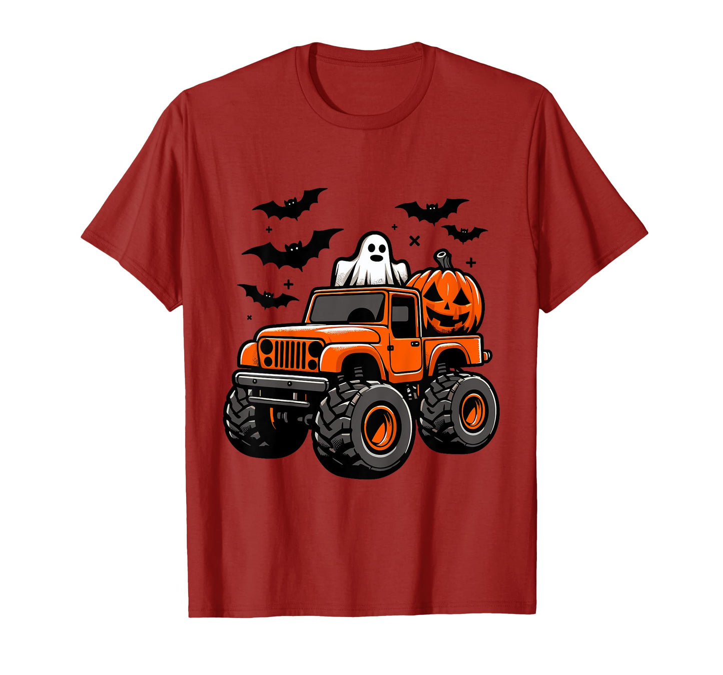 Kids Monster Truck Ghost Pumpkin Halloween Costume T-Shirt
