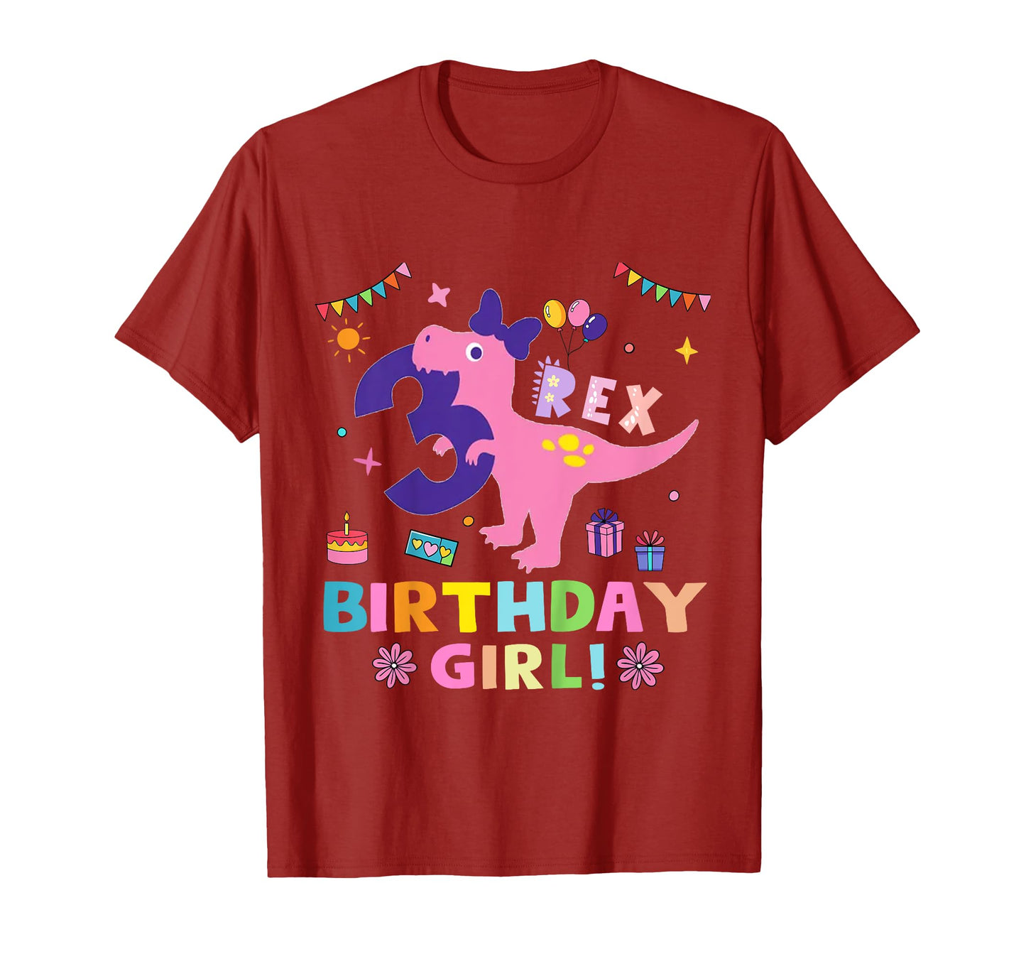Kids Rawr Im T Rex Dinosaur Birthday 3 Year Old Girls T-Shirt