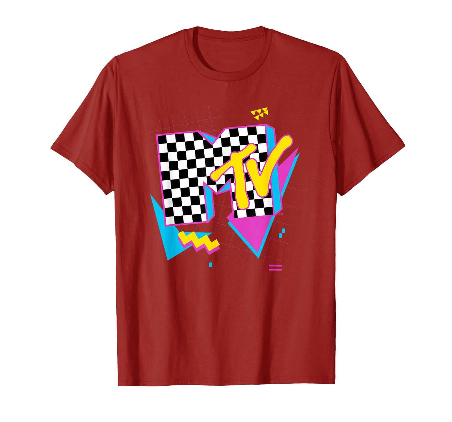 MTV Retro Checkered Neon Shapes Music Television T-Shirt