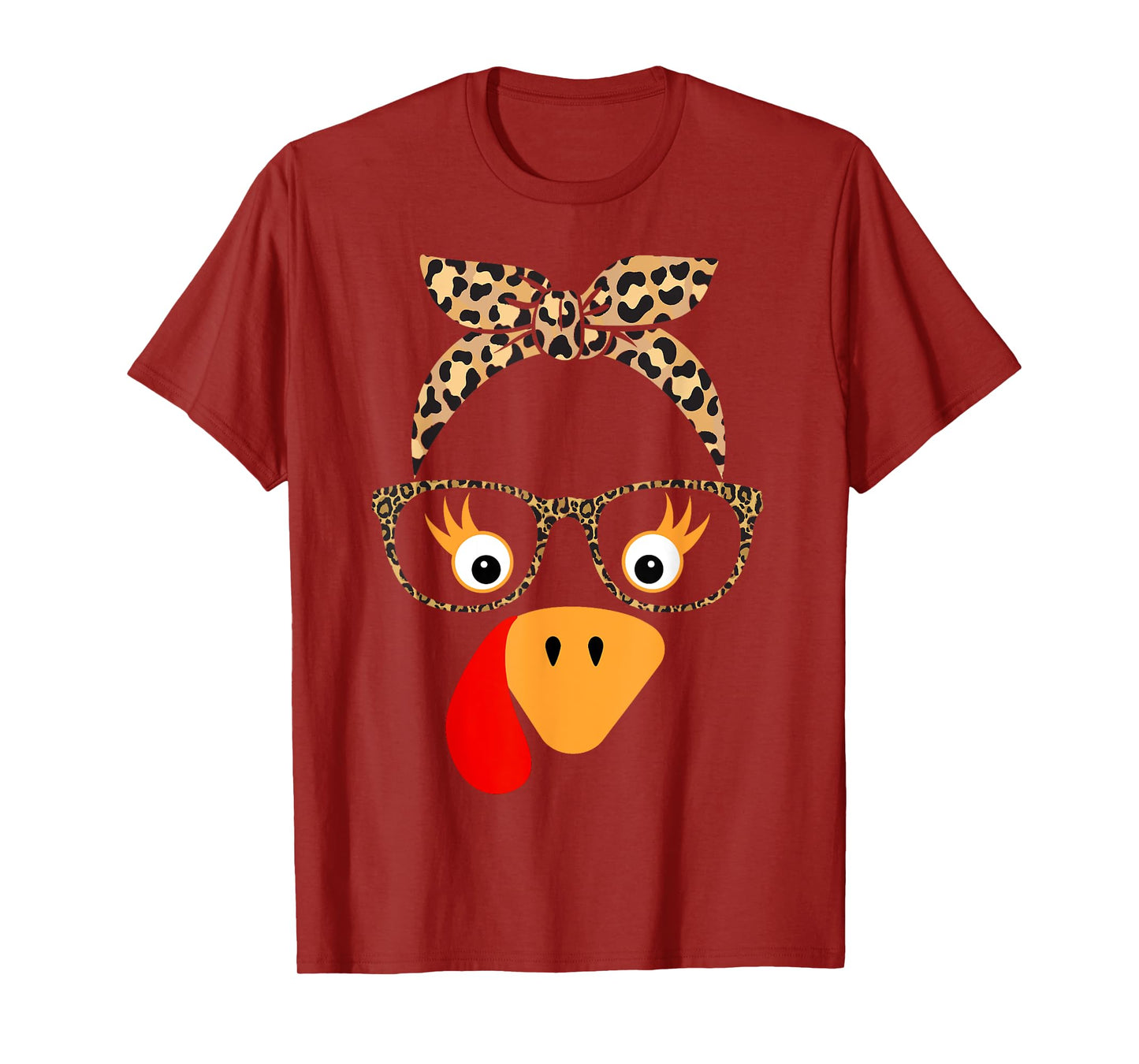 Thanksgiving Turkey Face Leopard Glasses For Women Girls T-Shirt