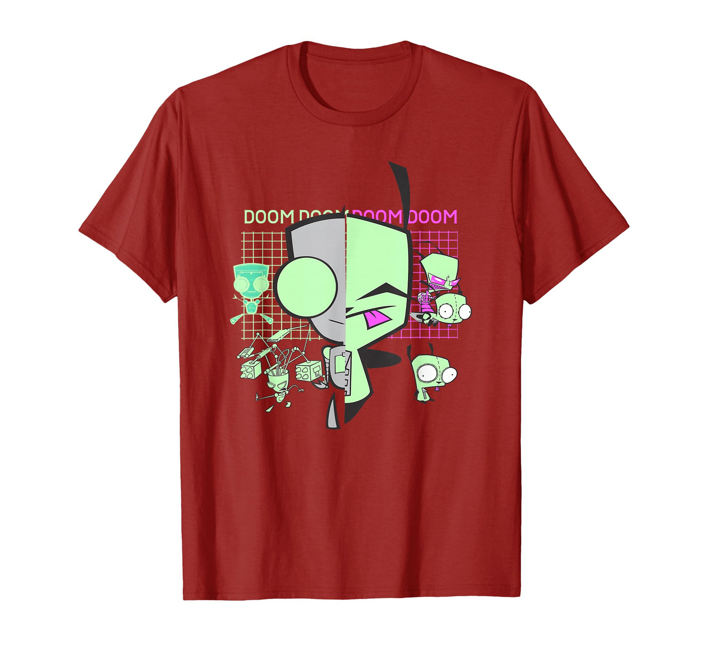 Invader Zim Gir Doom Grid Techno Split Face Art T-Shirt
