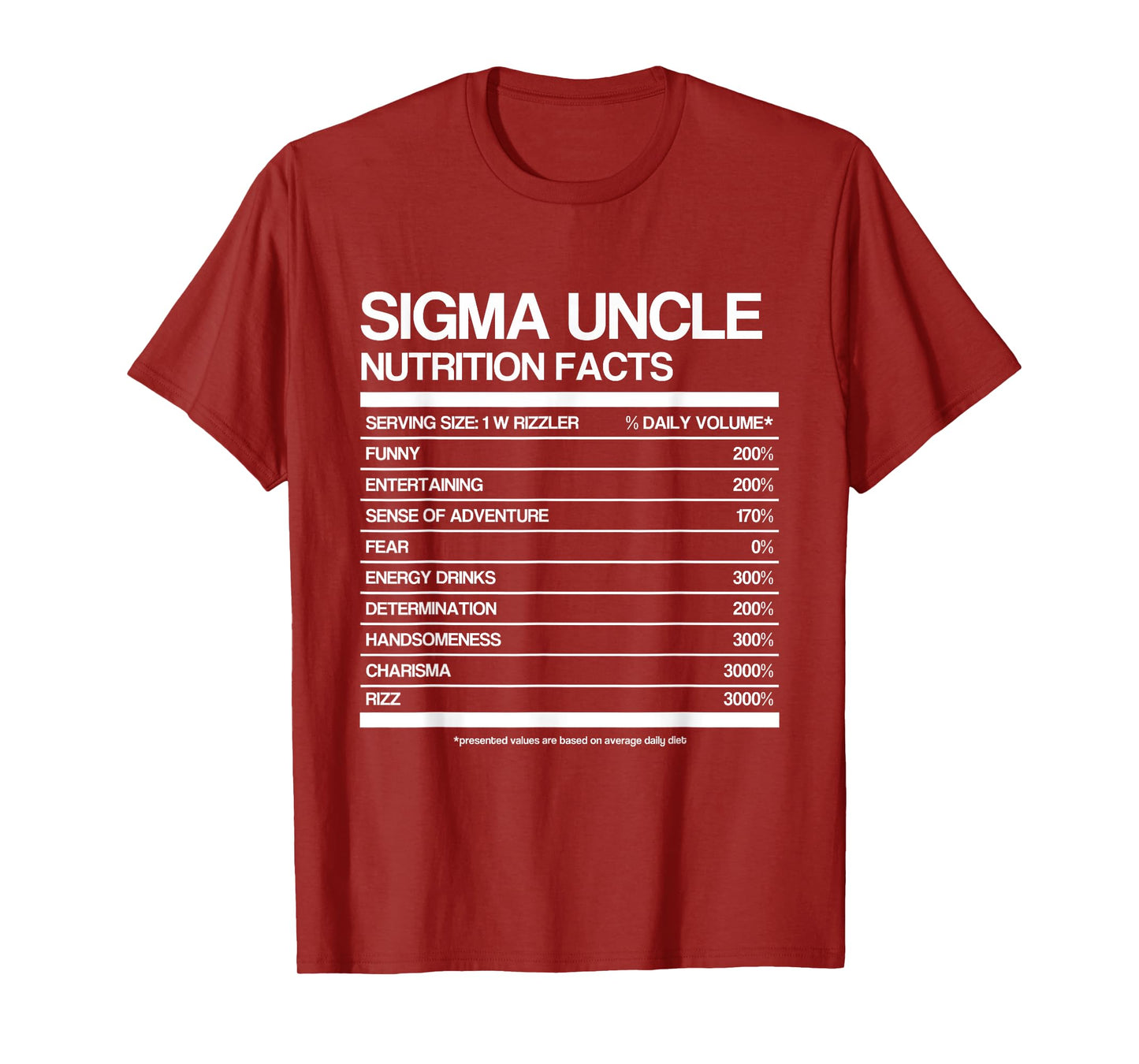 Funny Sigma Uncle Nutrition Facts Sigma Family Uncle Meme T-Shirt