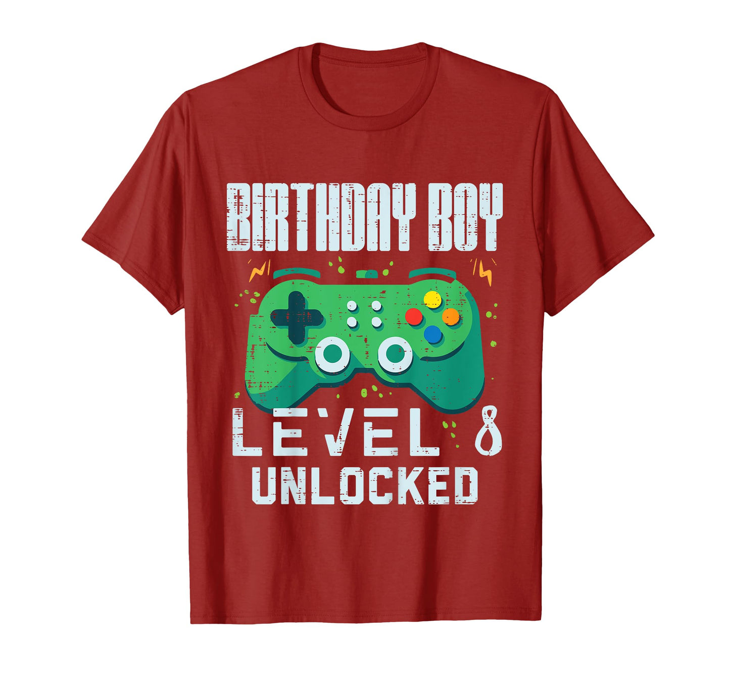 Kids Birthday Boy Level 8 Unlocked Gamer Controller 8th Bday Boys T-Shirt