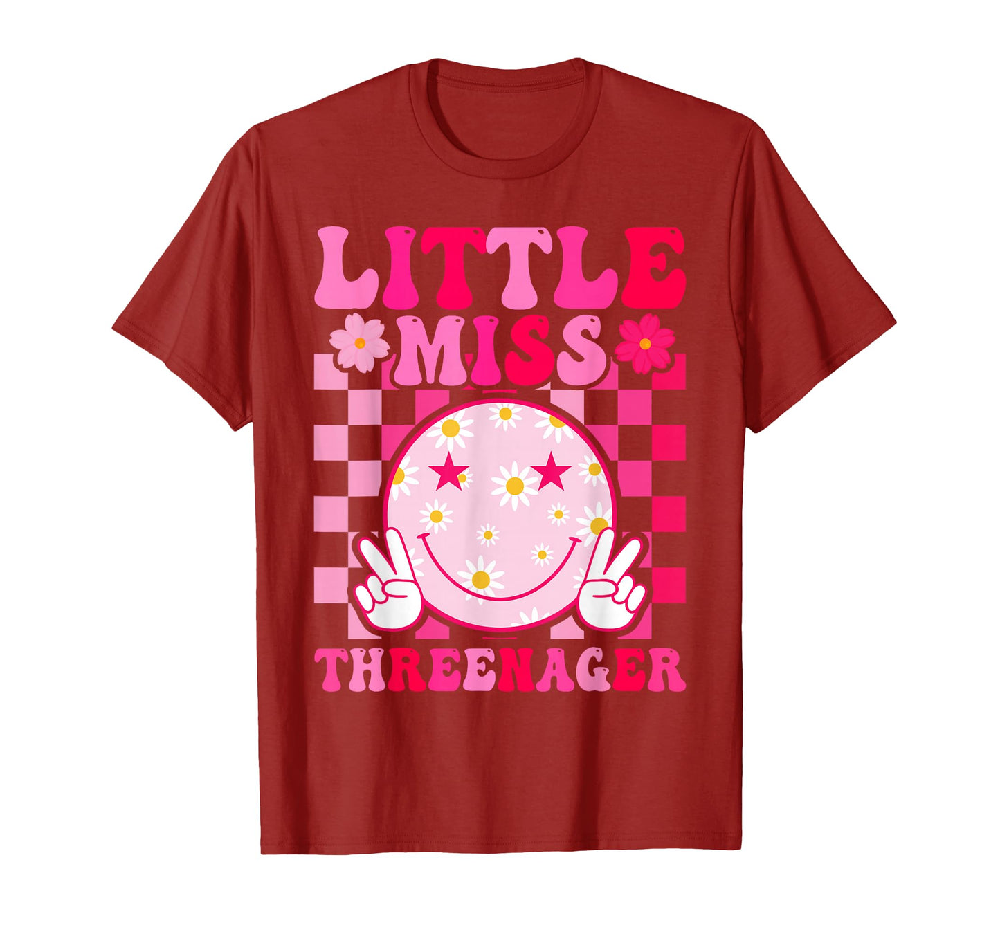 Little Miss Threenager 3rd Birthday Girl Outfit Retro Flower T-Shirt