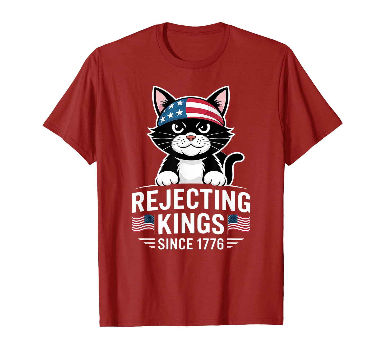 Rejecting Kings Since 1776 Patriotic USA Black Cat T-Shirt