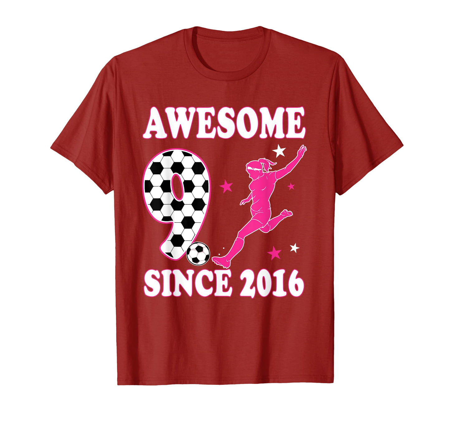 Awesome 9 Since 2016 Birthday Girl Soccer 9 Year Old T-Shirt