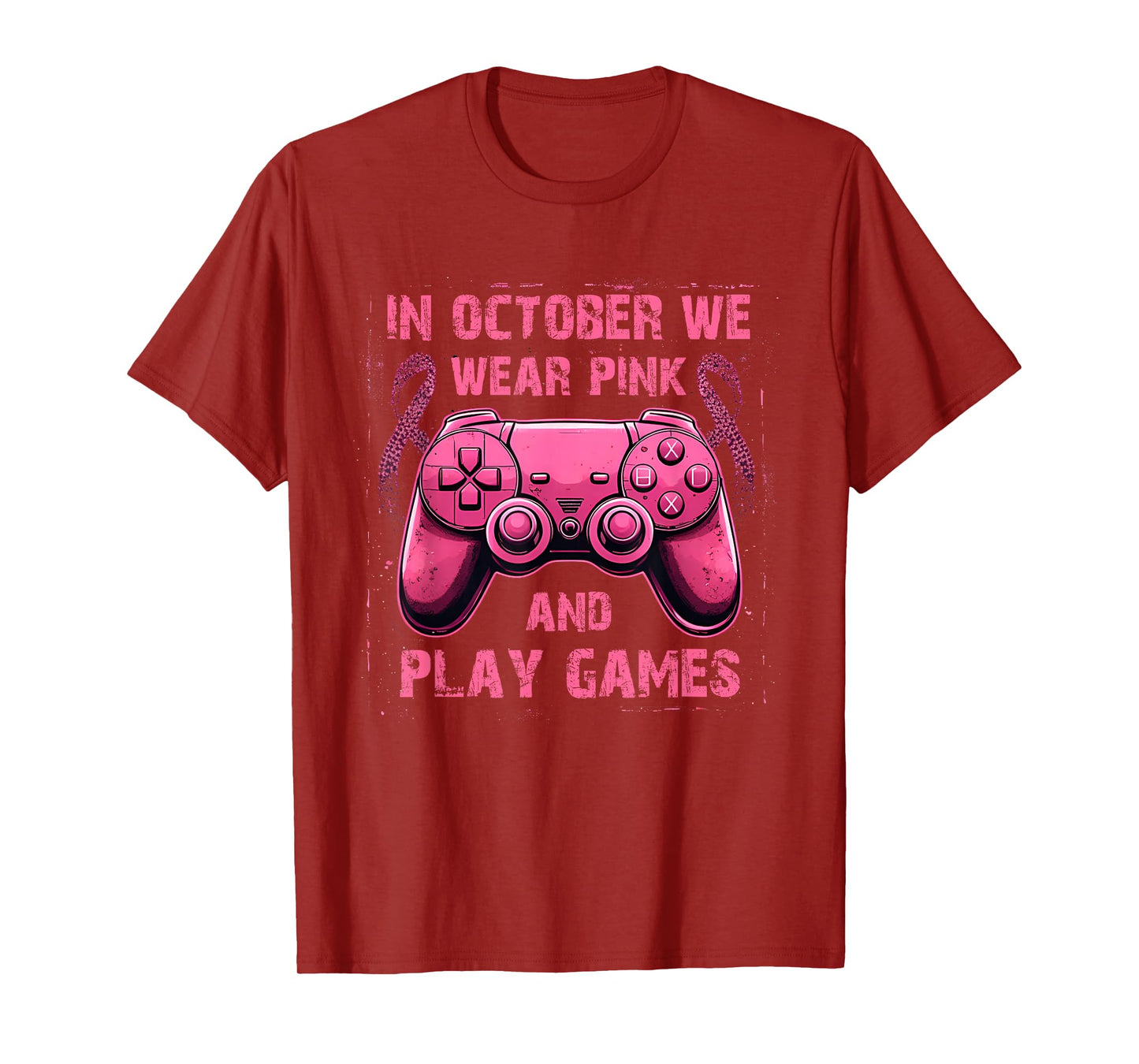 in October We Wear Pink Breast Cancer Gaming Kids Boys Youth T-Shirt