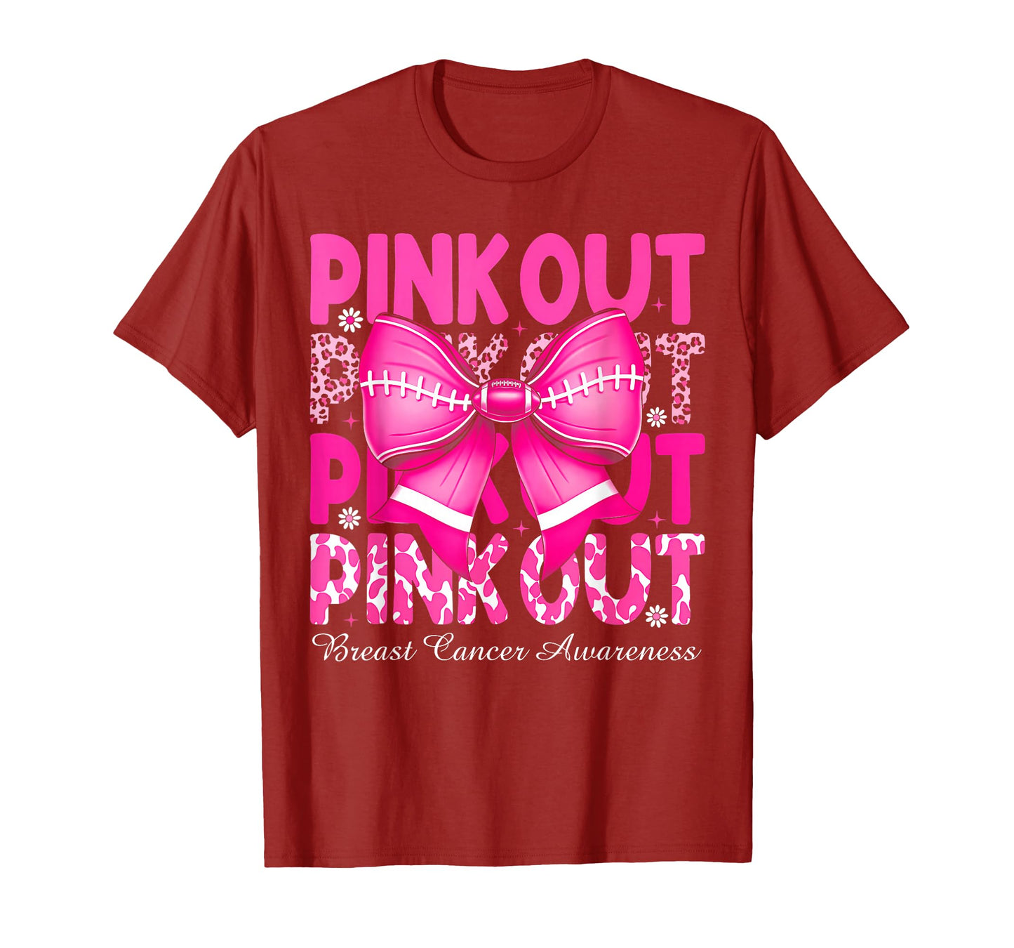 Pink Out Breast Cancer Football Coquette Bow Mom Girls Women T-Shirt