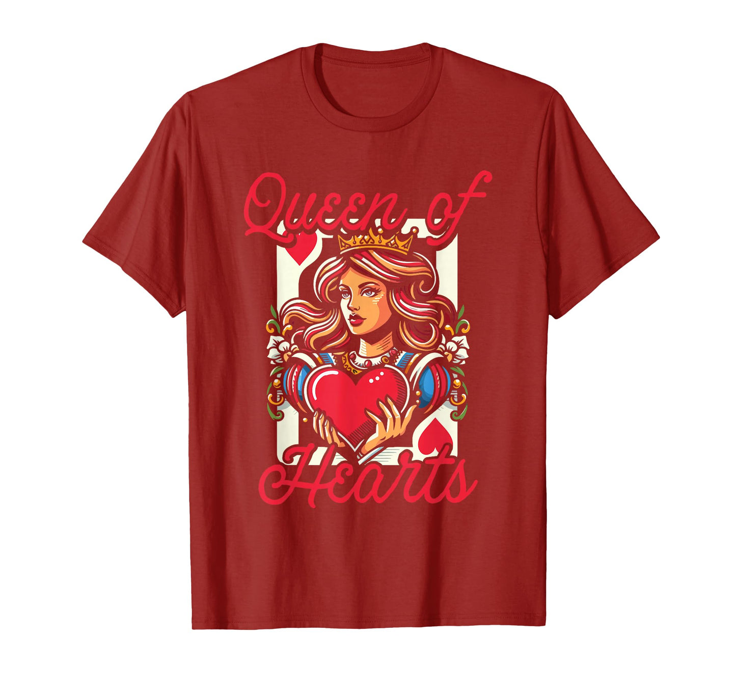 Queen Of Hearts Vintage Card Design Love Passion Girl Women T-Shirt