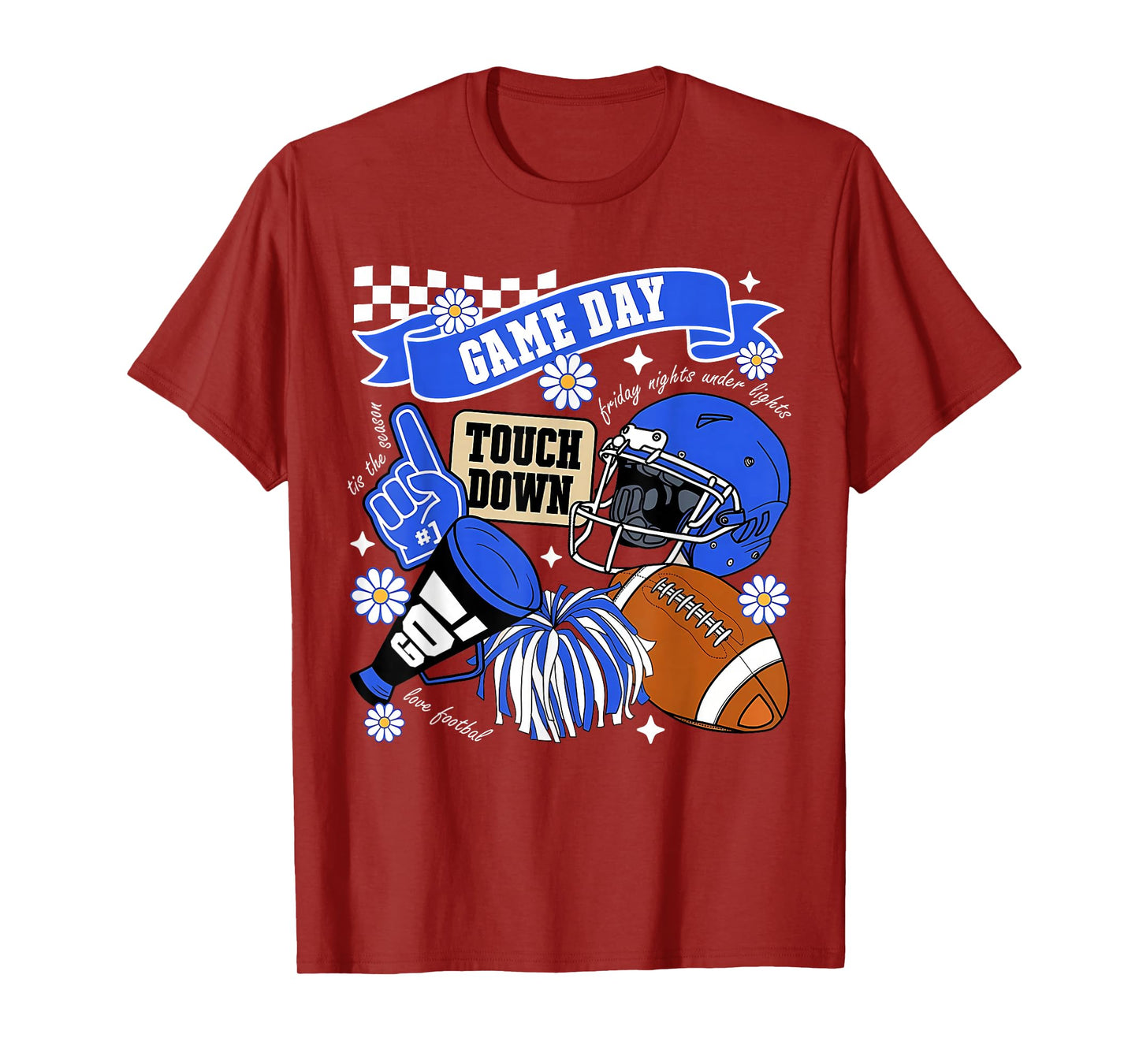 Blue Game Day Touchdown Football Lover Women Mom Men Kids T-Shirt