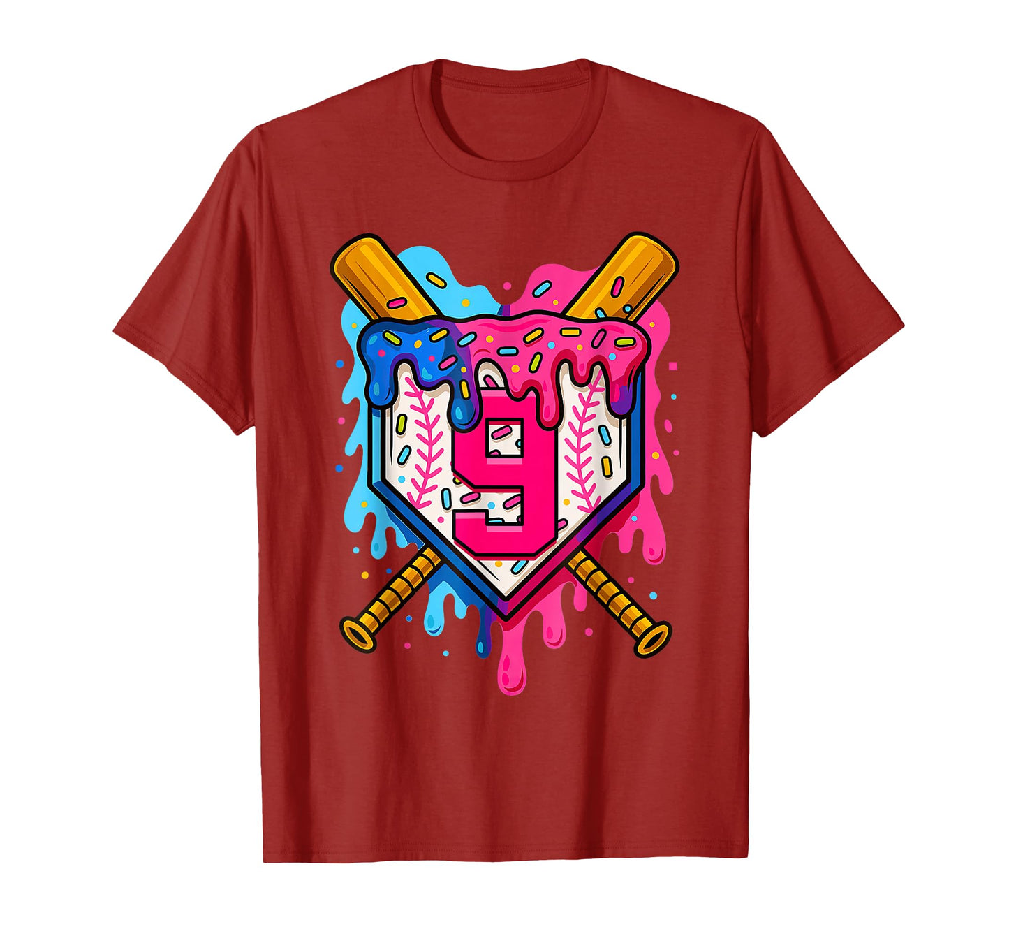 9th Baseball Birthday Ice Cream Drip Boys Girls 9 Years T-Shirt