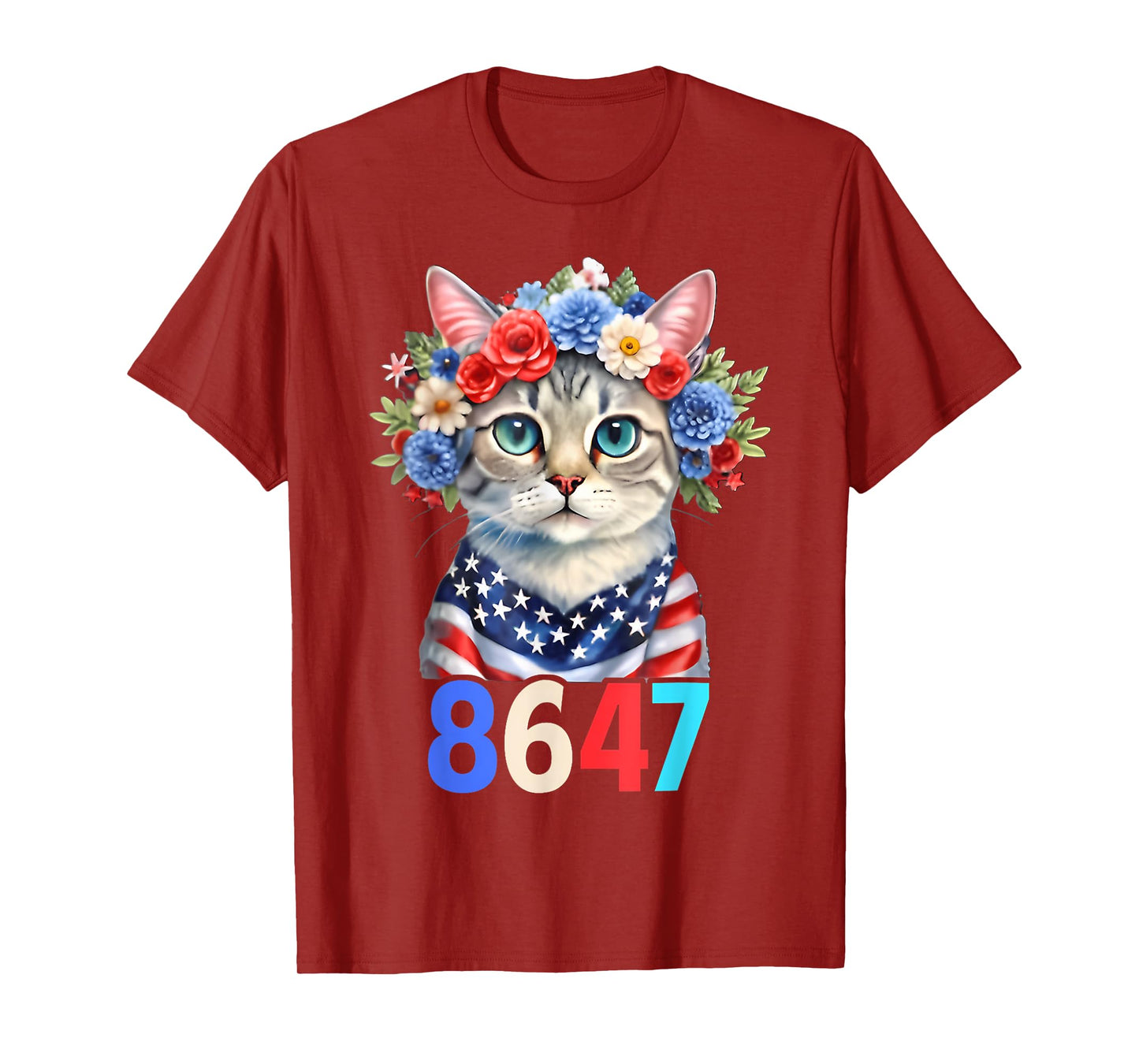 Retro Vintage 80S Style 8647 Floral Retro 86 47 Cat Lovers T-Shirt for Men Women