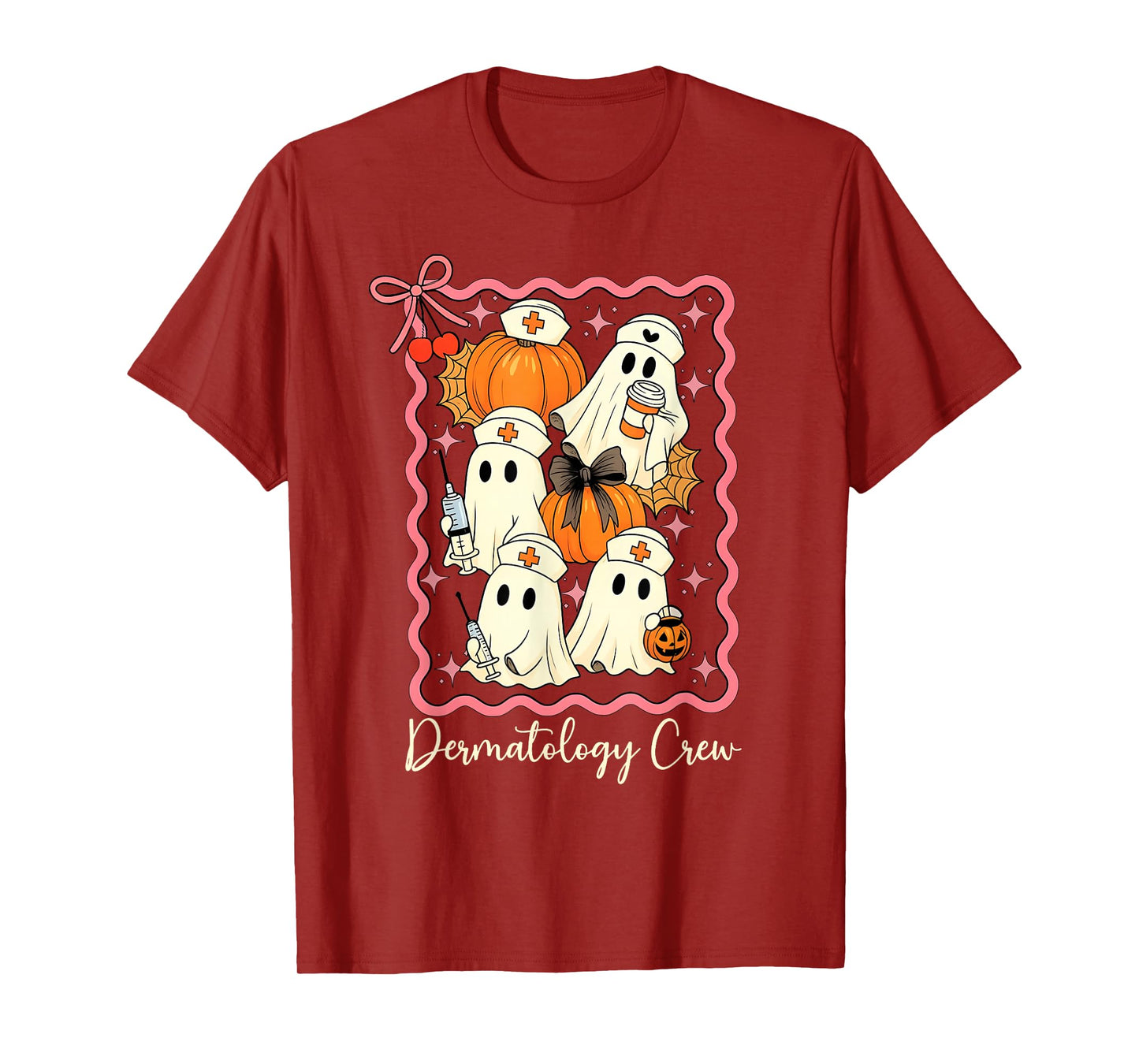 Stamp Coquette Dermatology Crew Ghost Pumpkin Fall Halloween T-Shirt