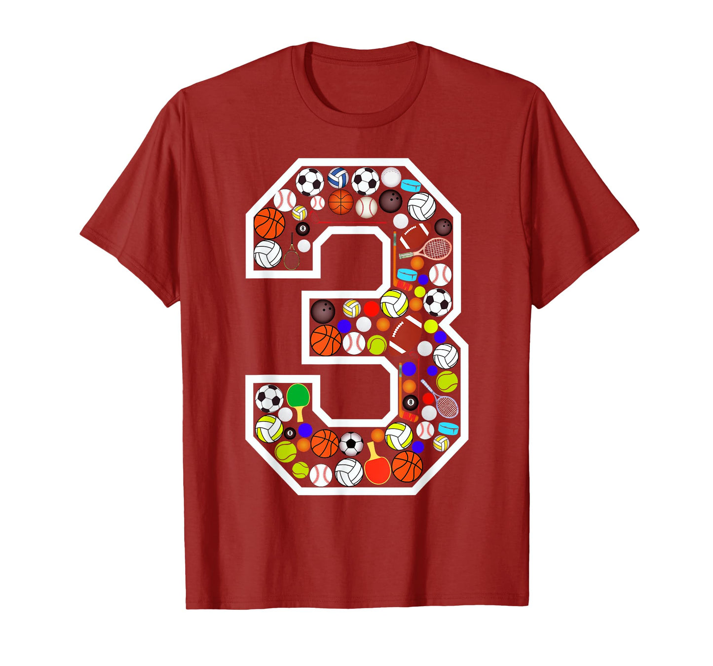 Kids 3rd Birthday Sports Big Number Three 3 Year Old Boy T-Shirt