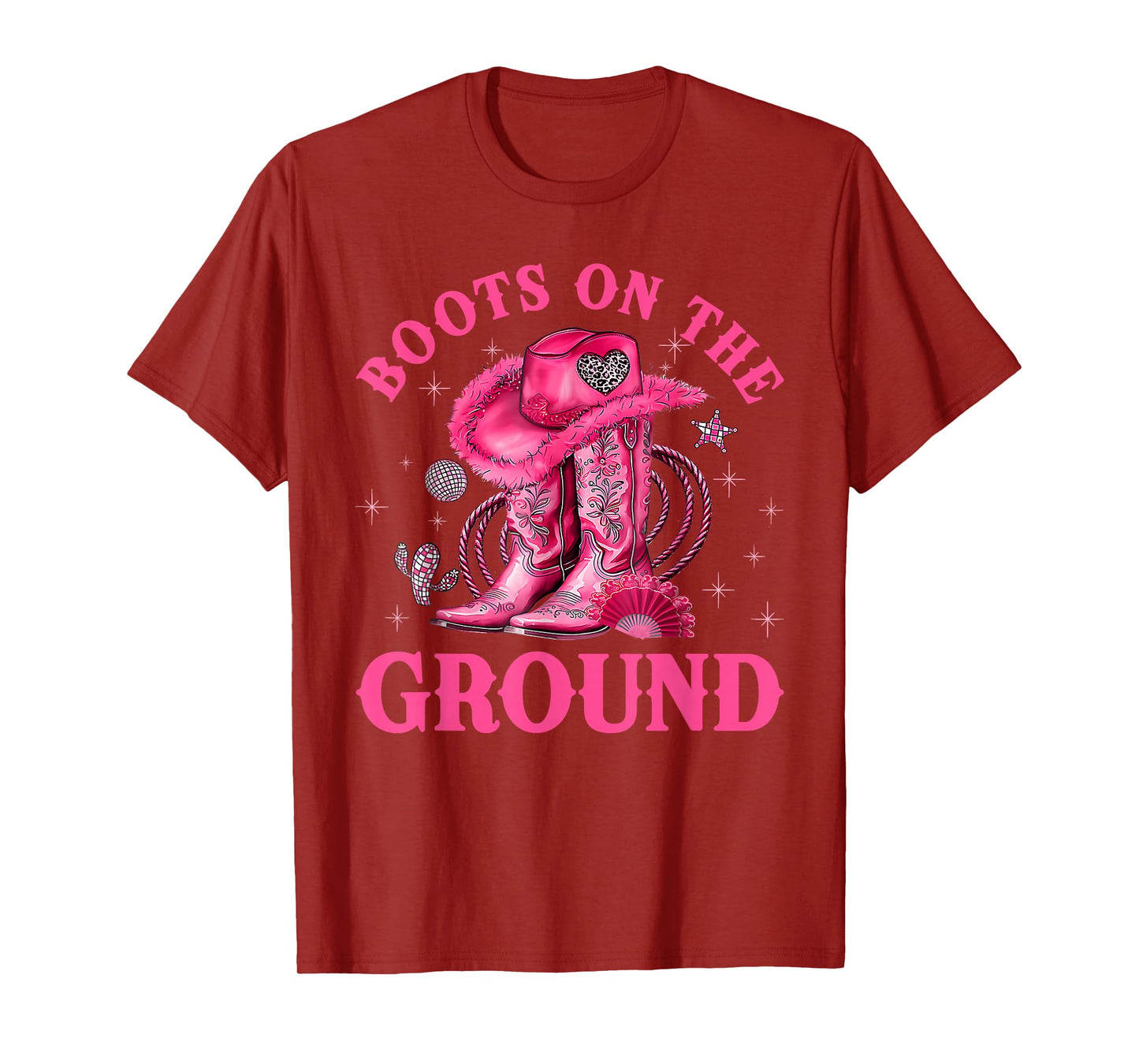Boots On The Ground Pink Cowgirl Breast Cancer Western Women T-Shirt