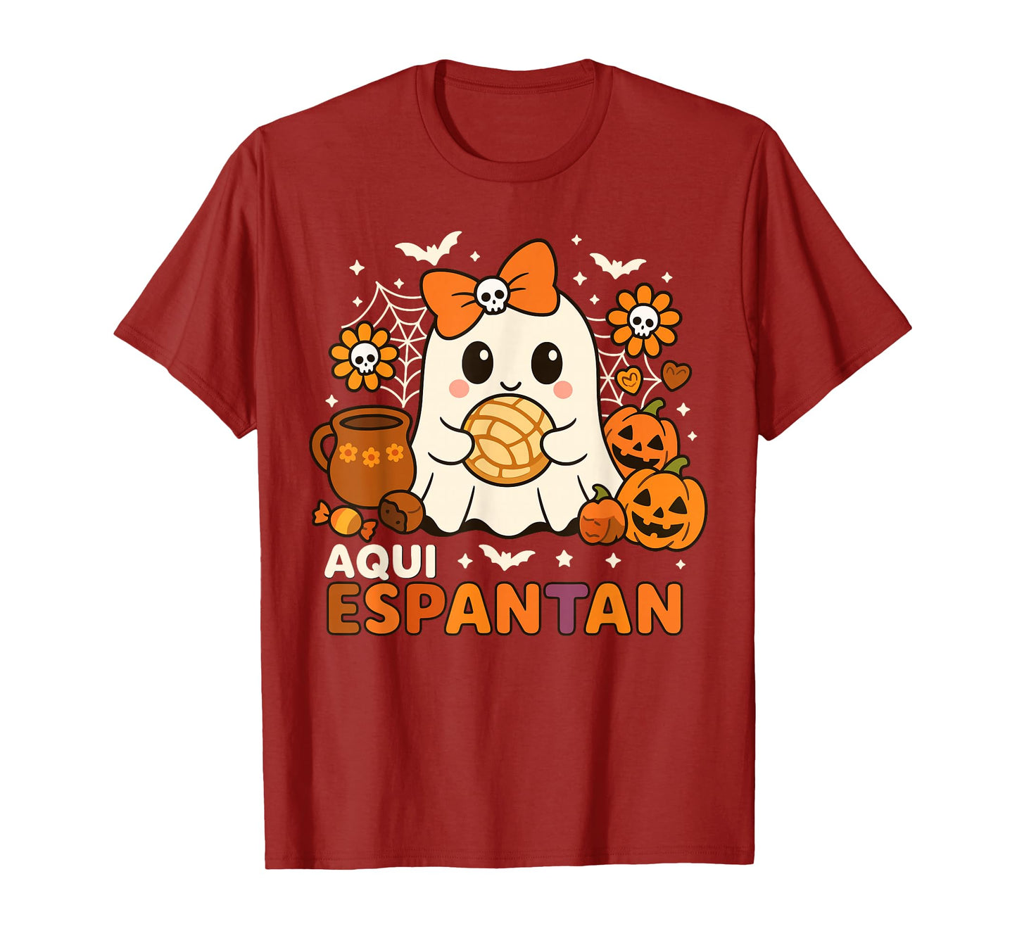 Aqui Espantan Cute Ghost Pan de Muerto Mexican Halloween T-Shirt