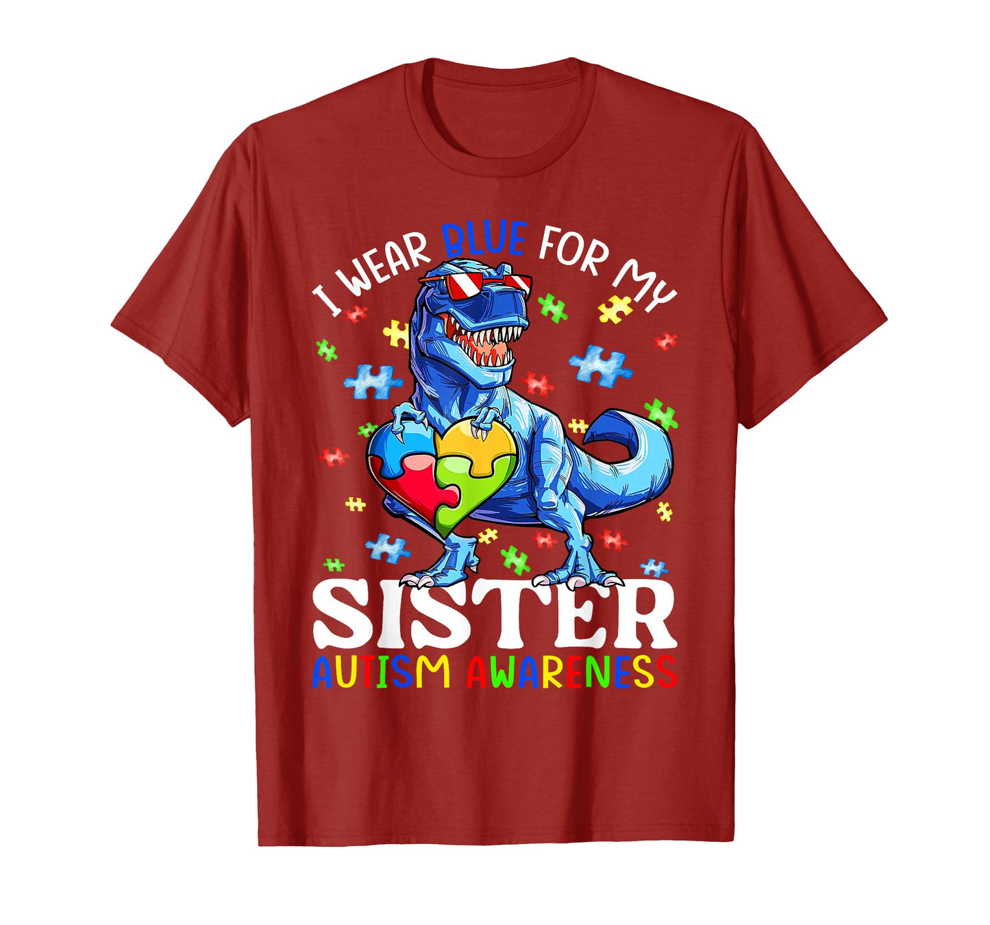 I Wear Blue For My Sister Autism Awareness Dinosaur Boys T-Shirt