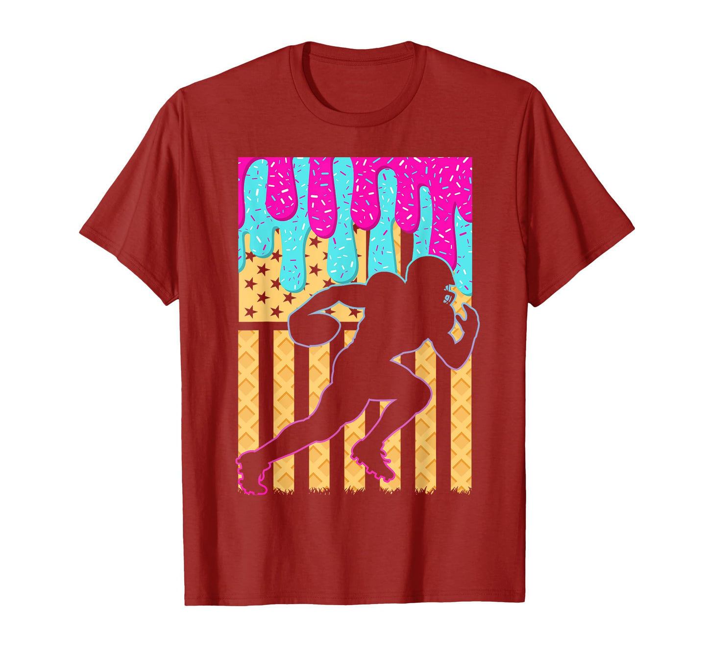 Football Ice Cream Drip Boys Football Player American Flag T-Shirt
