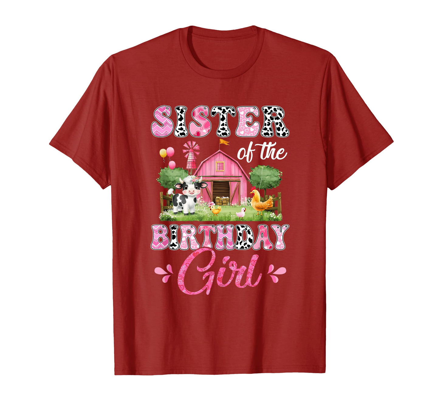 Sister Of The Birthday Girl 1St Birthday Cow Farm Family T-Shirt