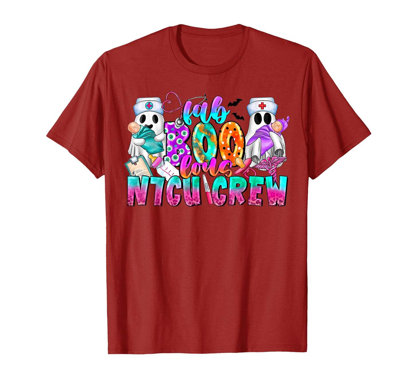 Fab Boo Lous Nicu Crew Ghost Nurses Halloween Scrub Top T-Shirt