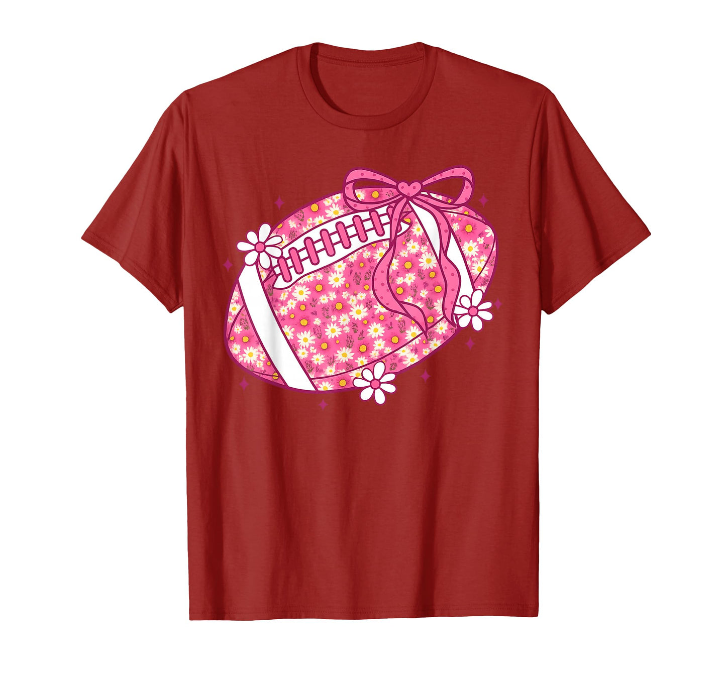 Pink Floral Football Coquette Bow Game Day Touchdown Season T-Shirt