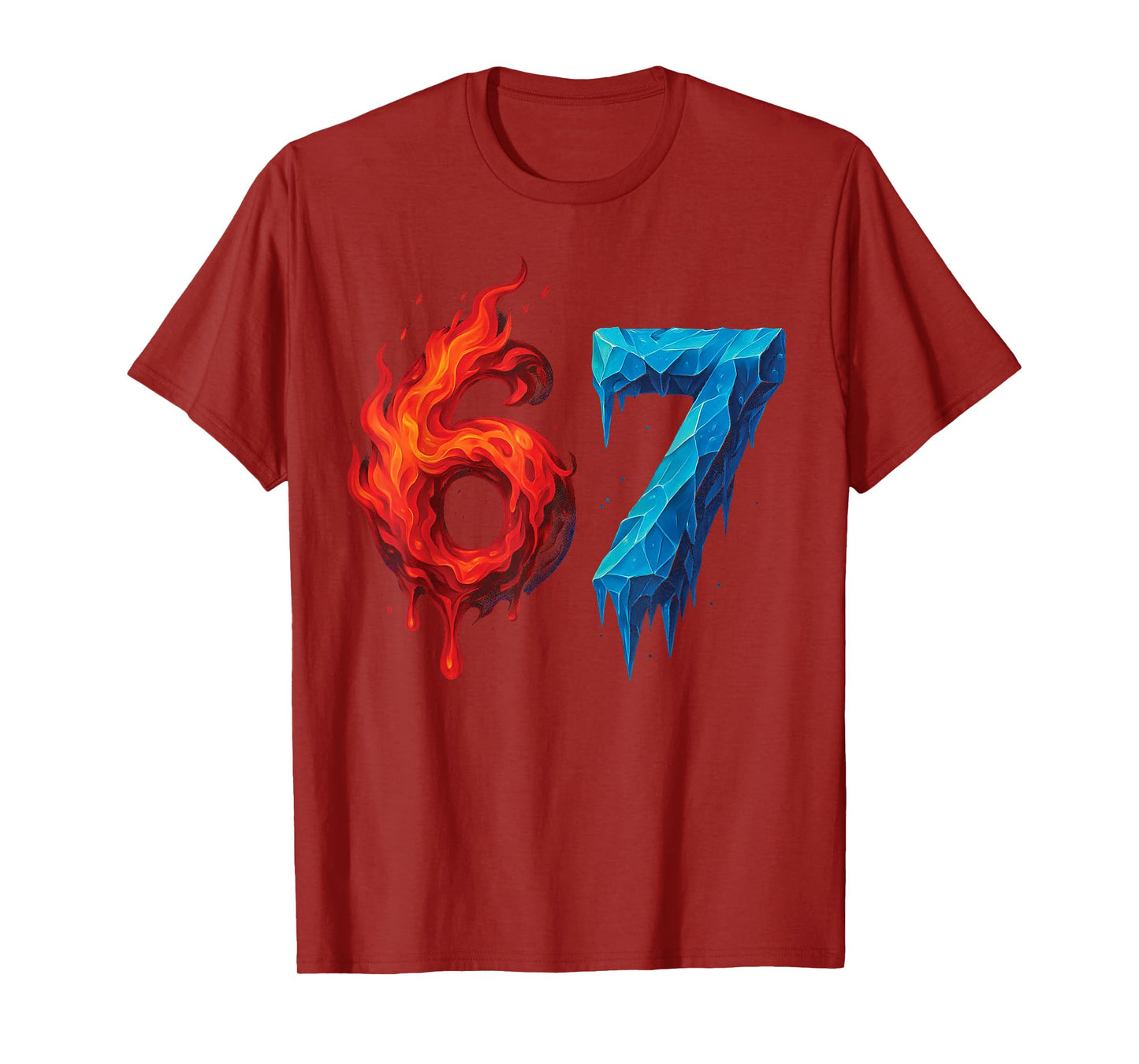 67 Six Seven 6-7 Flaming Ice - Funny Teen Kids Brainrot Meme T-Shirt